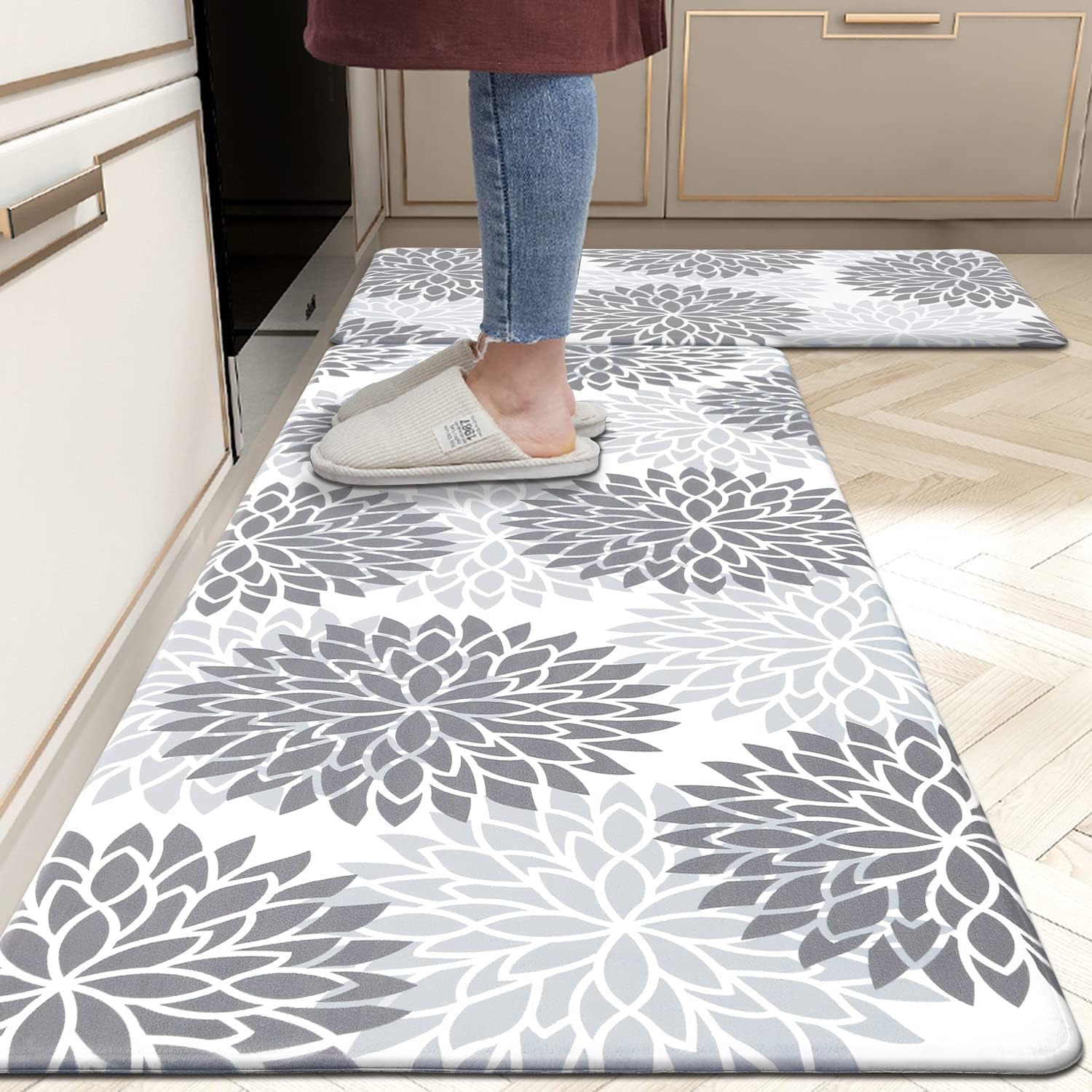 HEBE Anti Fatigue Kitchen Rug Sets 2 Piece Non Slip Kitchen Mats for Floor Cushi...