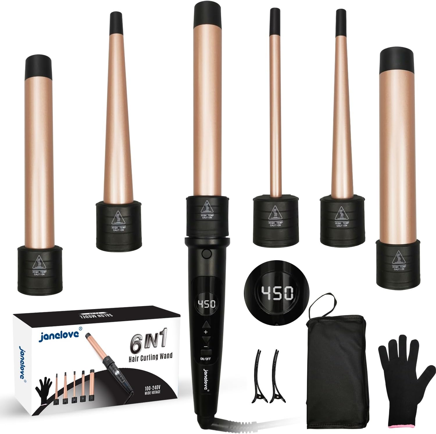 6 in 1 Hair Wand Curling Iron, Special Hair Curlers Janelove 180-450℉, Long-Last...