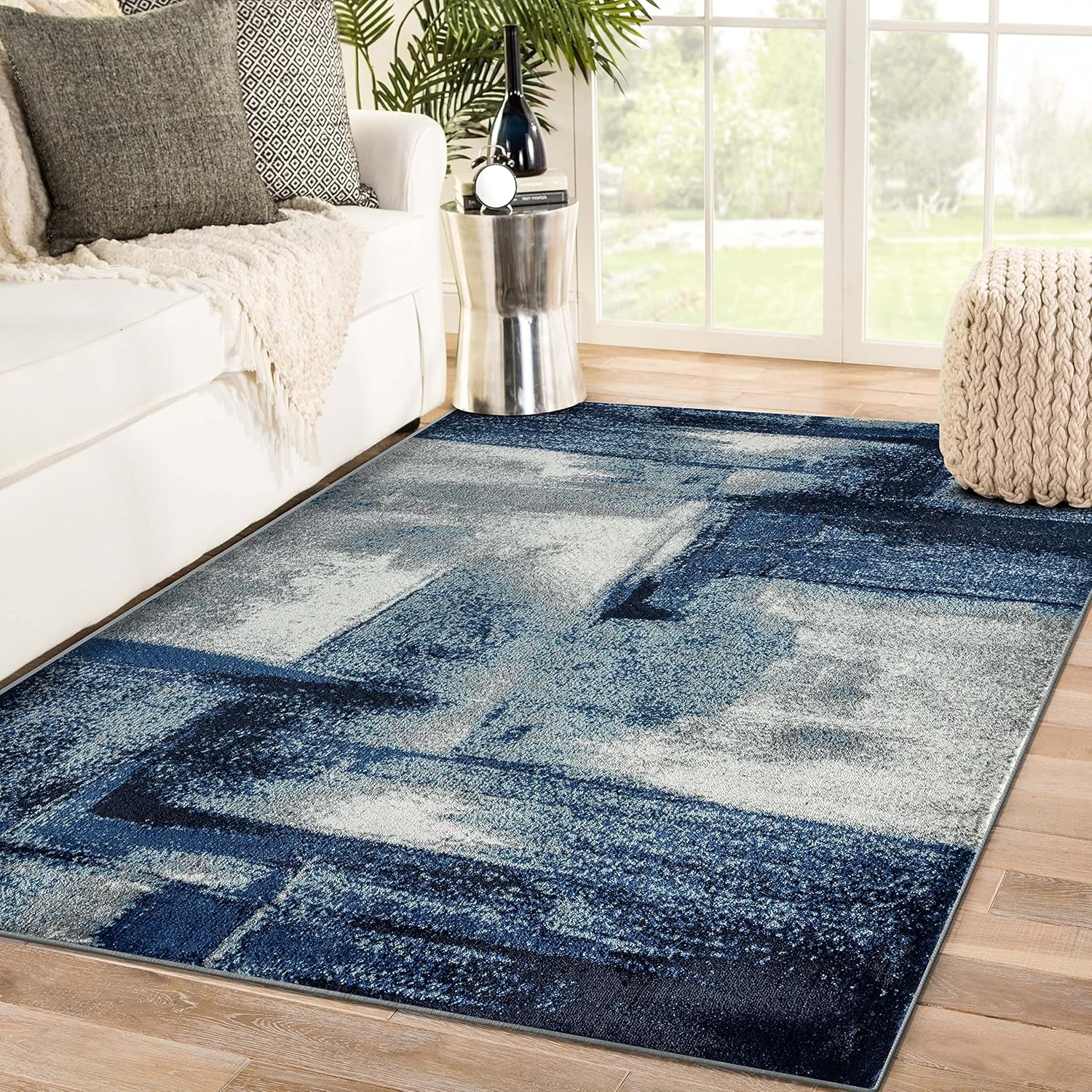 Luxe Weavers Lagos Collection, Special Abstract Area Rug, Unique Navy Rug 6' x 9...