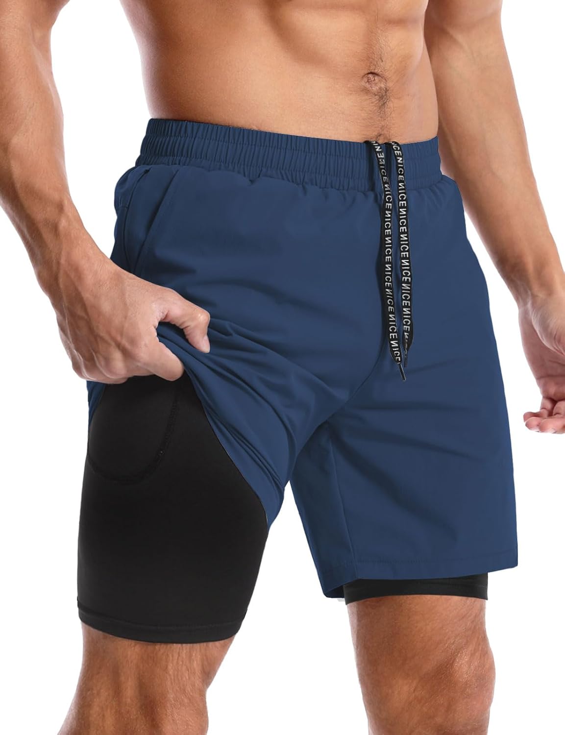 Aolesy Men’s 2 in 1 Running Shorts -7'' Quick Dry Workout Gym Shorts with Pocket...