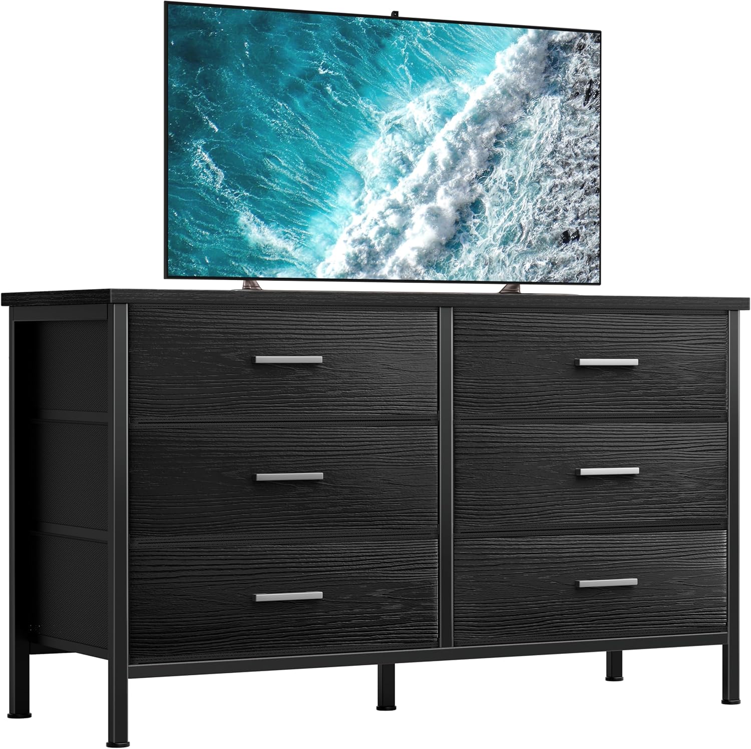 BOLUO Black Dresser for Bedroom 6 Drawer,Wide Dresser TV Stand for 60" TV Dresse...