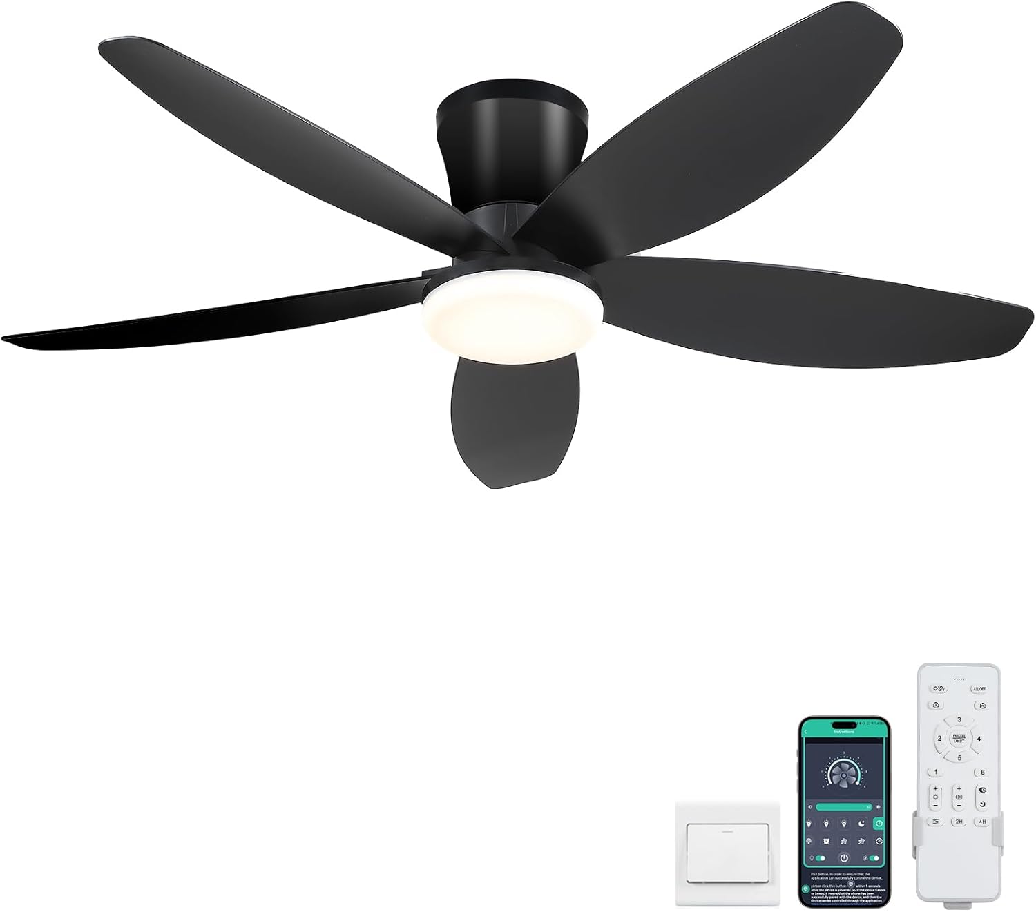 42" Ceiling Fans with Lights-Low Profile Ceiling Fan with Light and Remote/APP C...