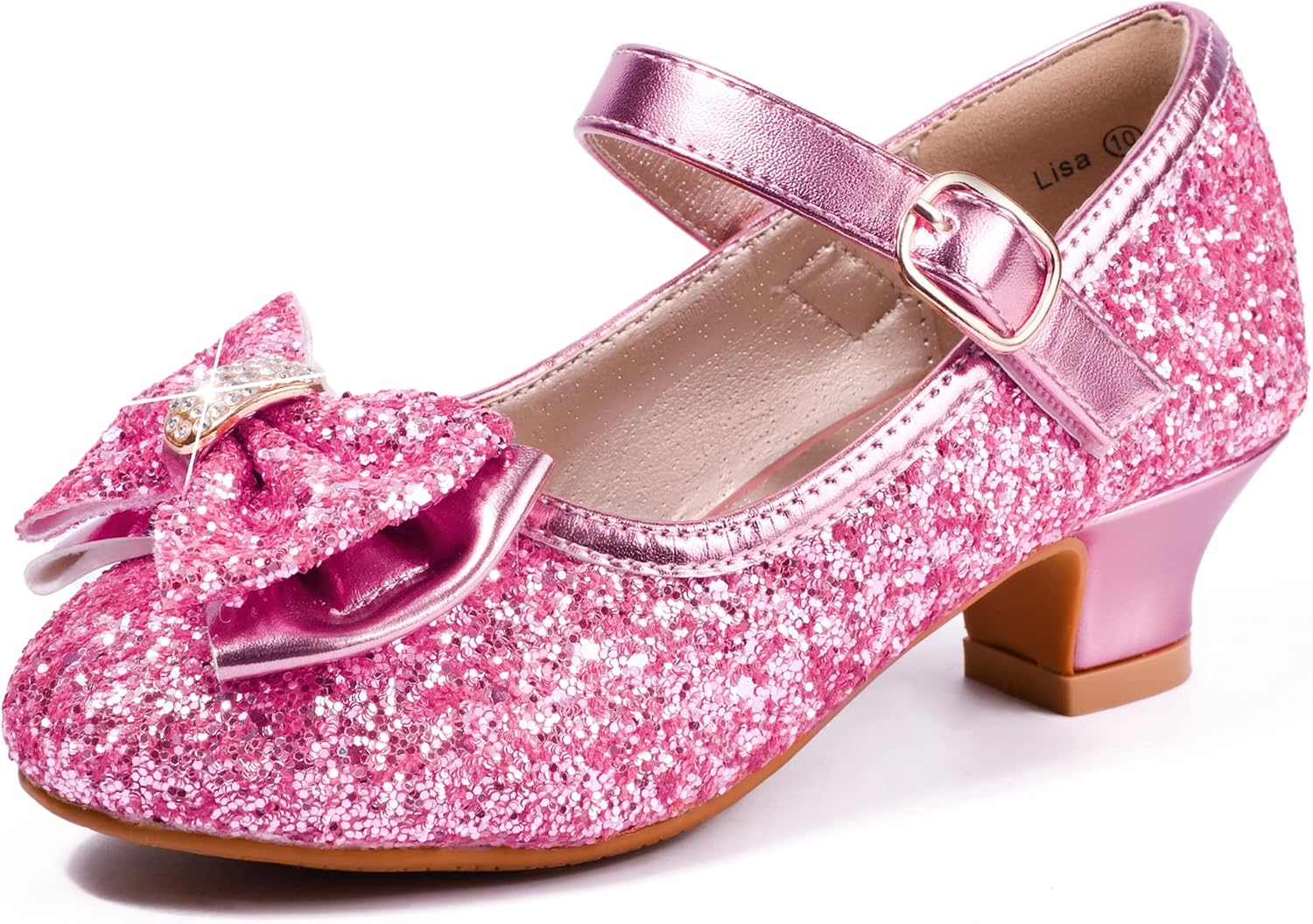 PANDANINJIA Girls Toddler/Little Kid Jada Dress Mary Jane Pumps with Heels Bow P...