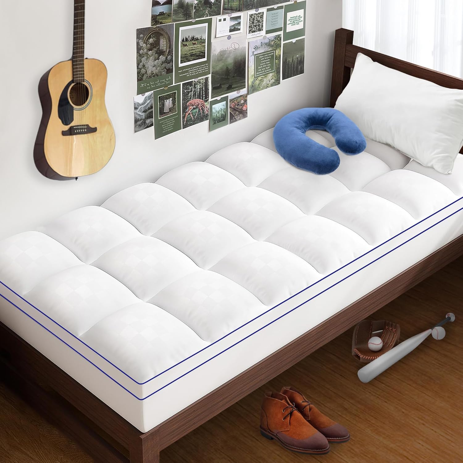 Lunsing Twin XL Mattress Topper for College Dorm Room, Extra Thick Pillow Top Tw...