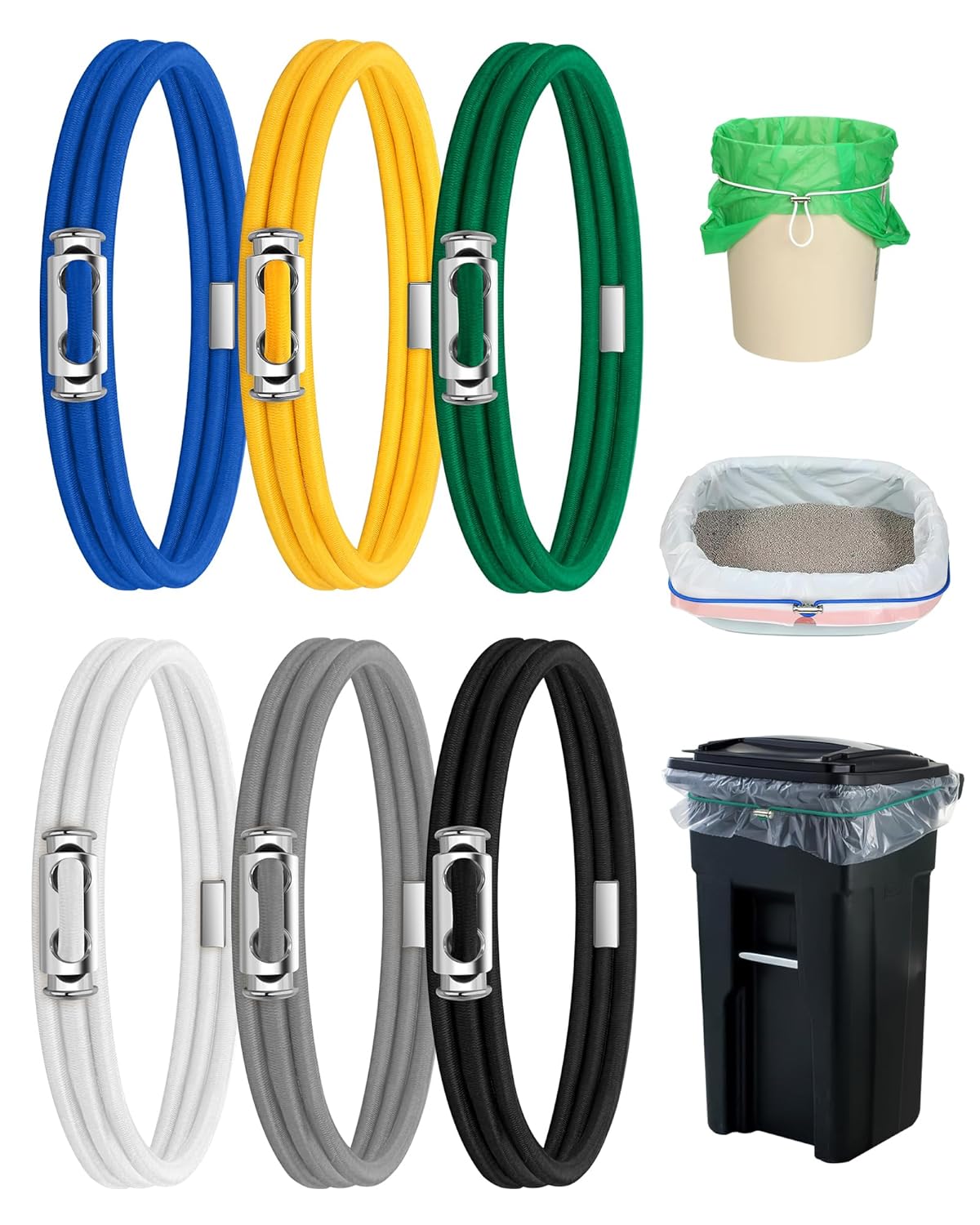 Cord Lord Garbage Can Bands, Special Adjustable Large Trash Can Rubber Bands, Hi...