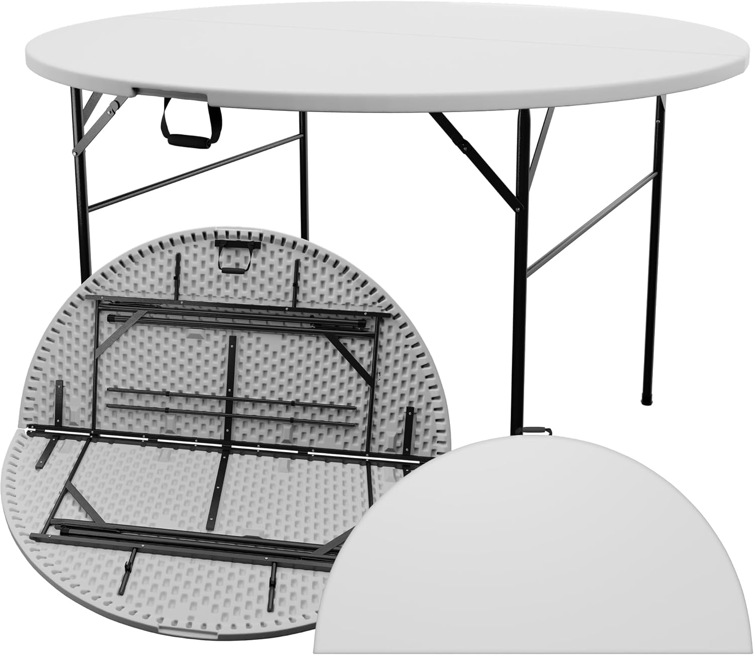 Sorfey Round Folding Table, 60" Round (5 ft Round), White Plastic. 60 Inch Round