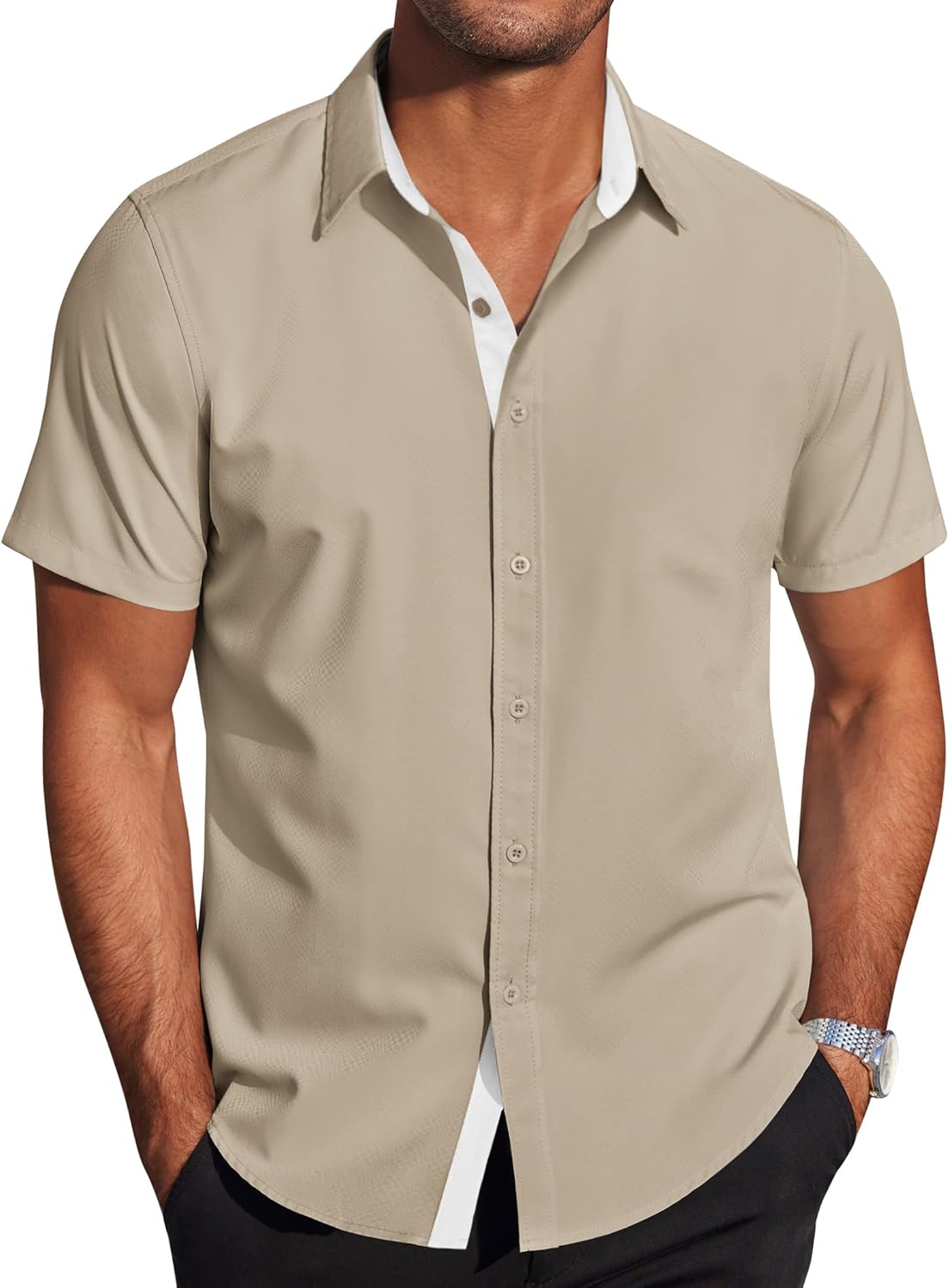 COOFANDY Men's Wrinkle Free Business Dress Shirts, Special Short Sleeve Button D...