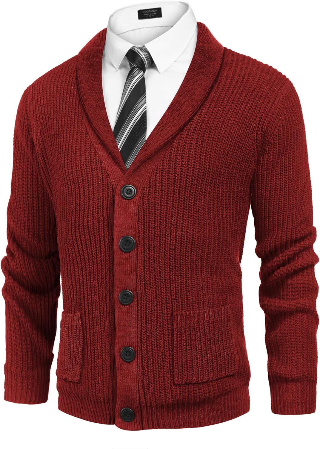 COOFANDY Men's Shawl Collar Cardigan Sweater, Special Slim Fit Sweater with Cabl...
