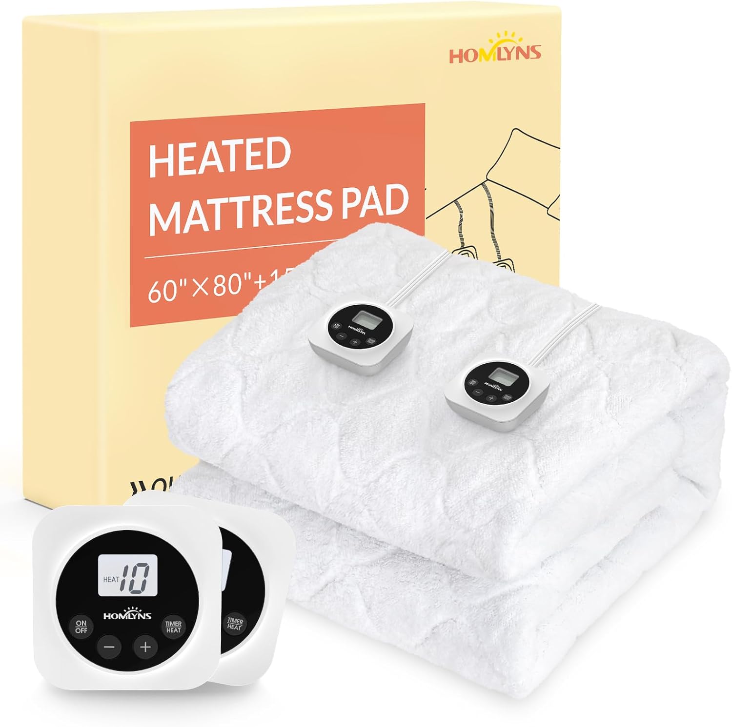 HOMLYNS LuxeHeat Electric Heated Mattress Pad, Special Heated Mattress for Queen...