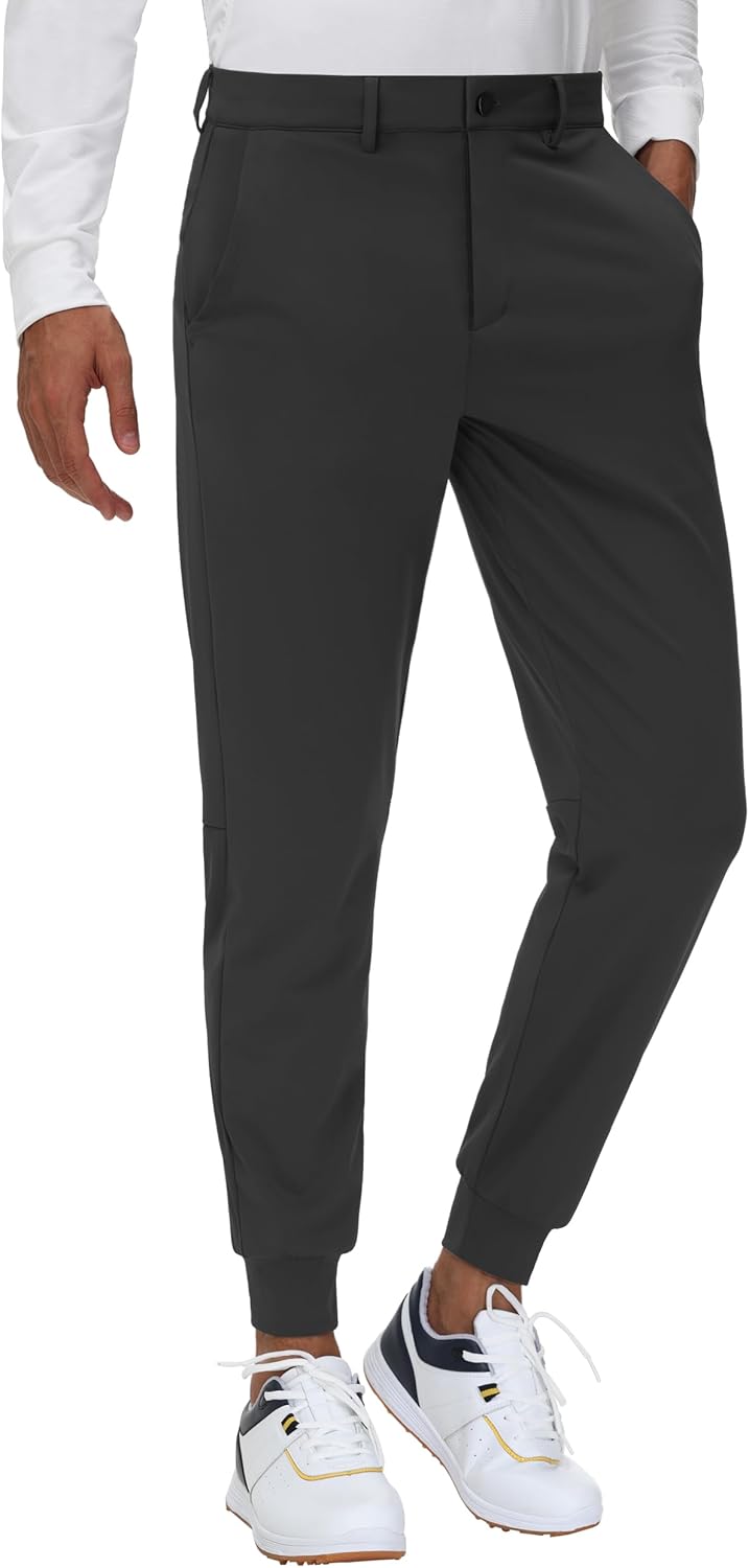 JWM Men's Stretch Golf Joggers Pants with Belt Loops - Slim Fit Tapered Ankle Ca...