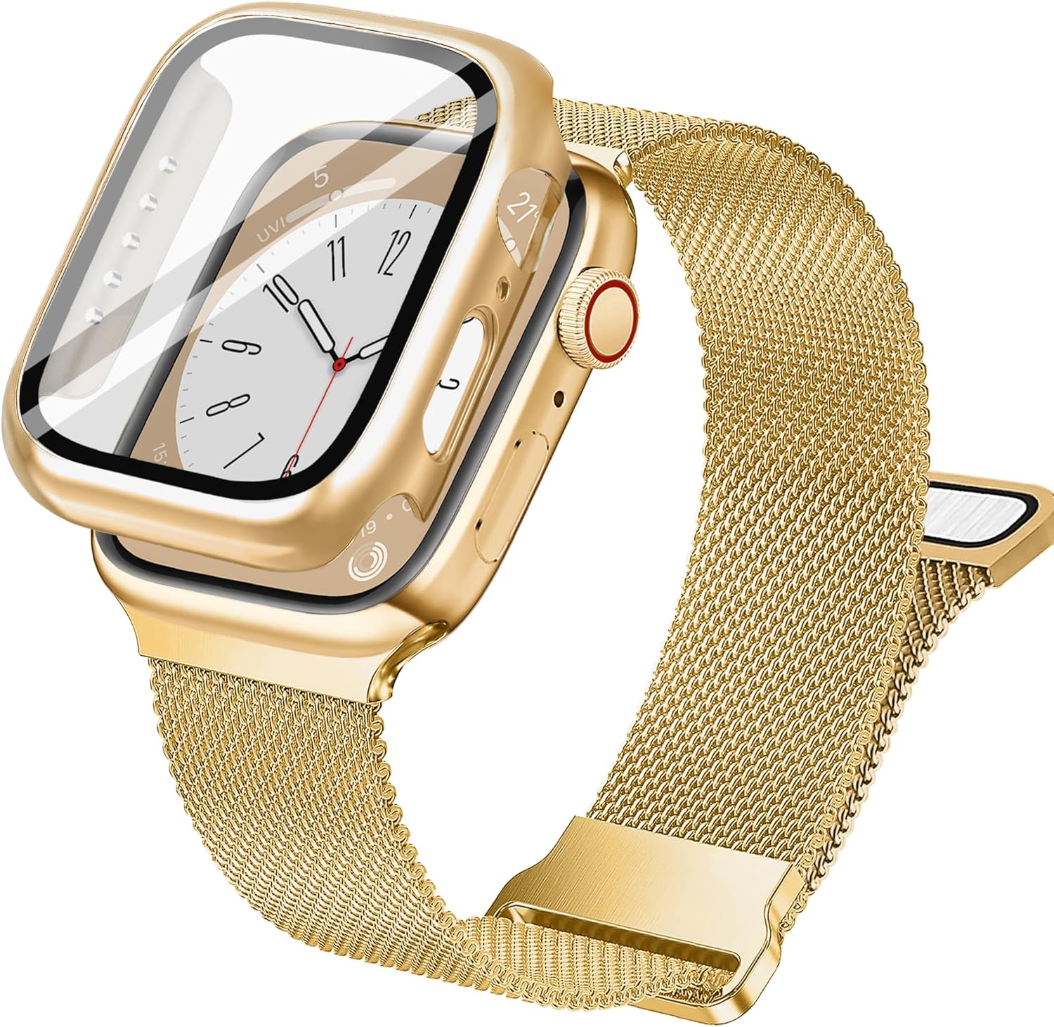 Vamyzji Compatible with Gold Apple Watch Strap + 40mm Protective Case with Scree...
