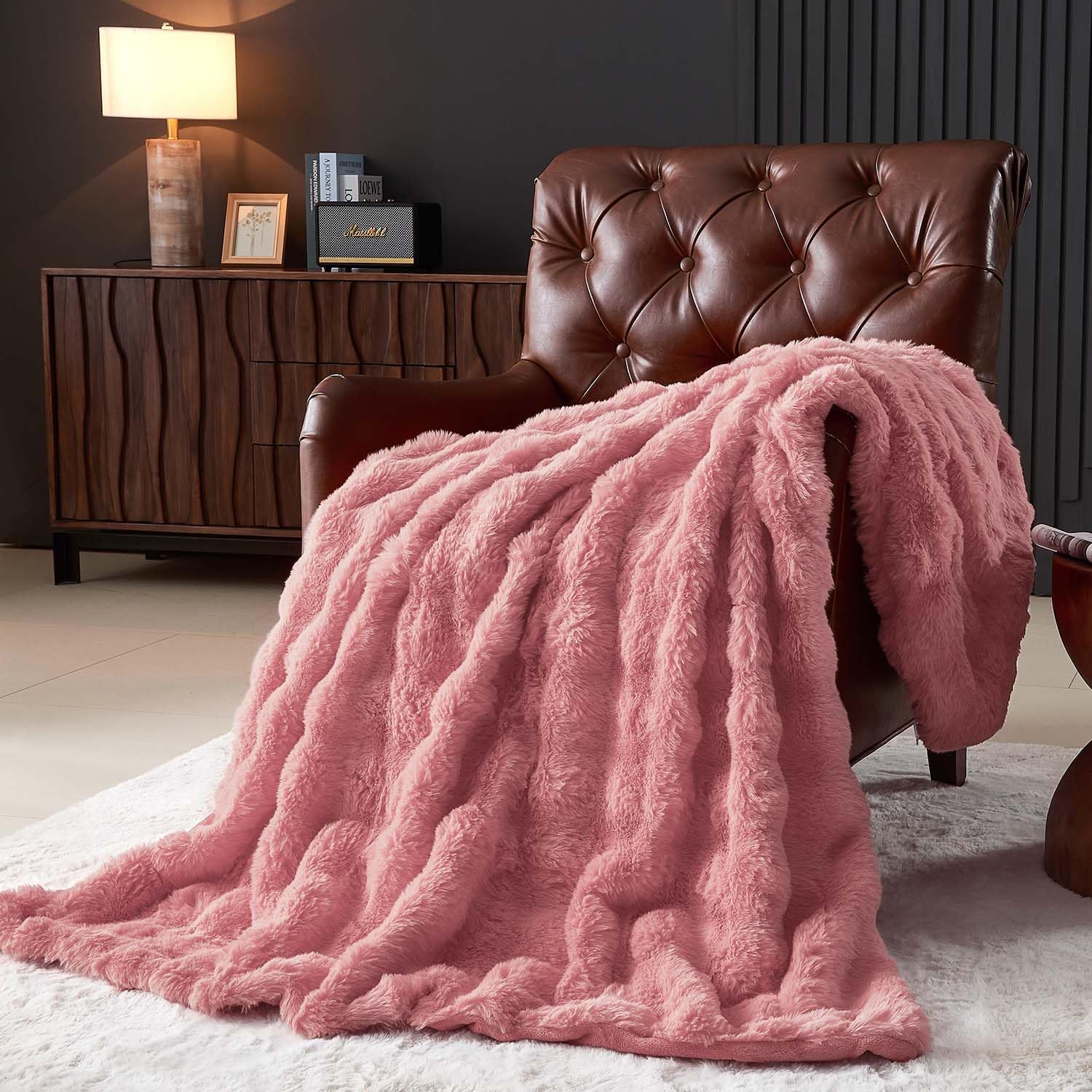 Wajade Luxury Fluffy Rabbit Fur Throw Blanket Super Soft Bubble Faux Fur Blanket...