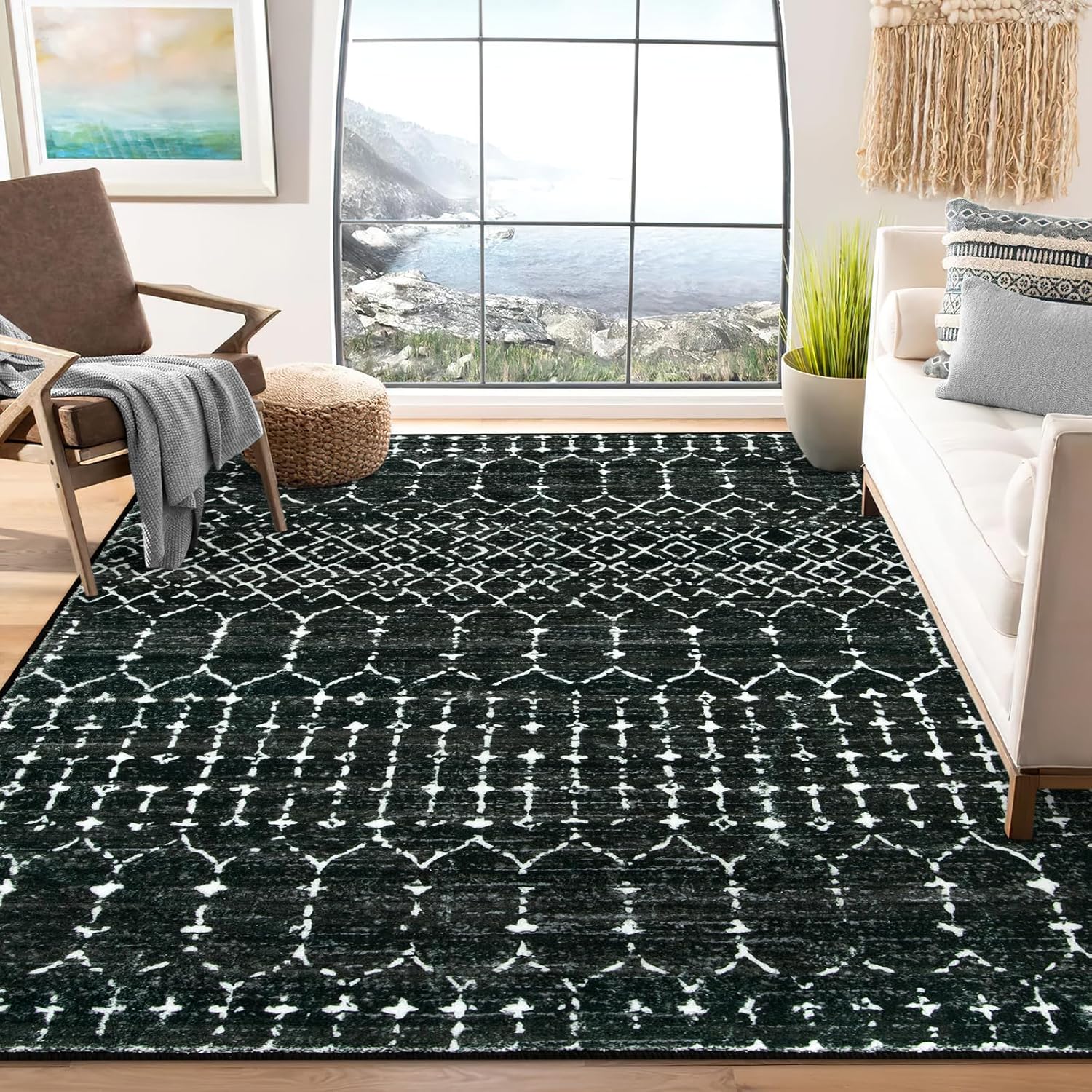 Lahome Moroccan Black Area Rugs, Special 8x10 Living Room Rug with Non-Slip Back...