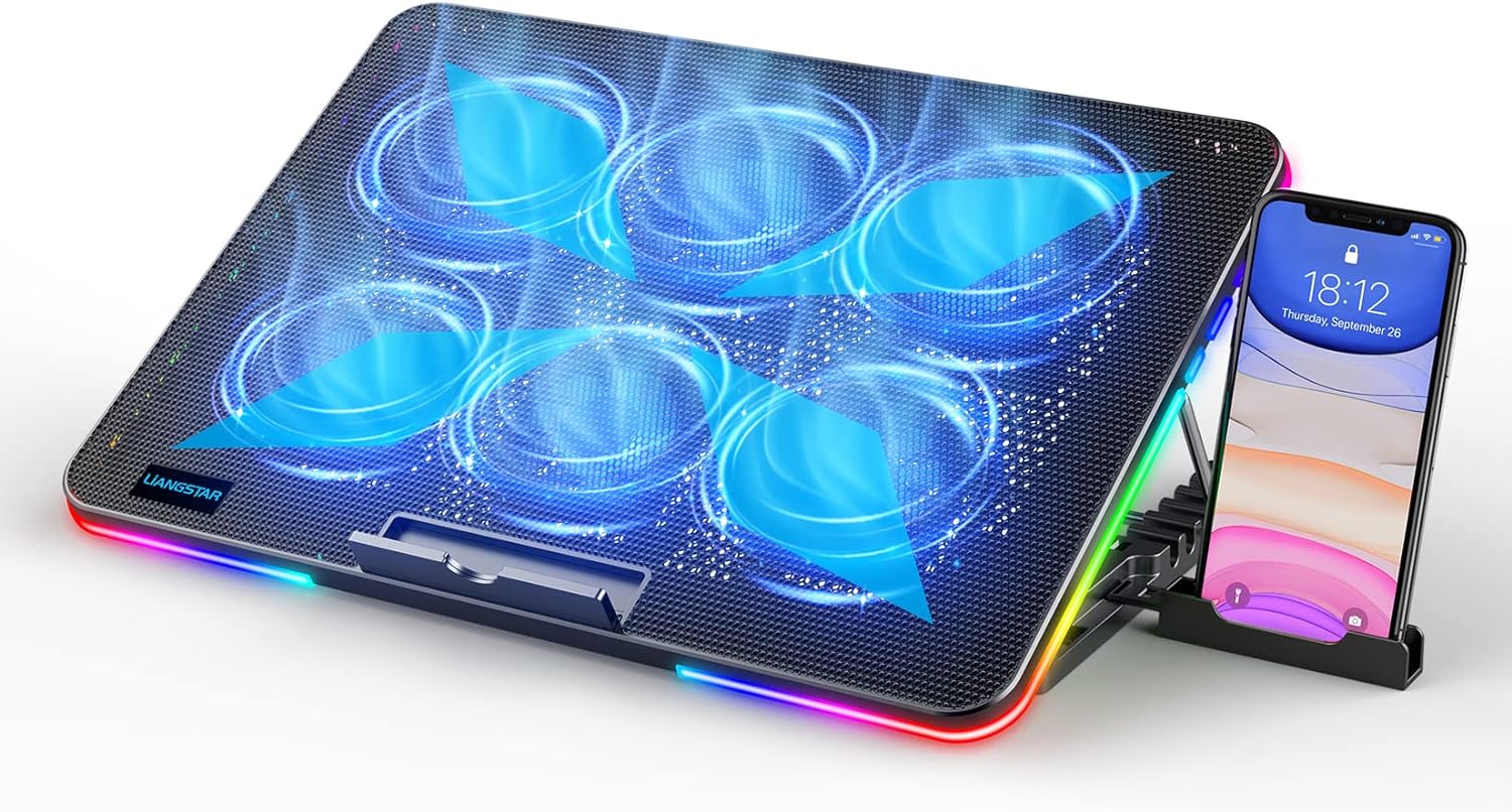 LIANGSTAR Laptop Cooling Pad, Laptop Cooler, 10 RGB Lighting Modes & 7 Height Ad...