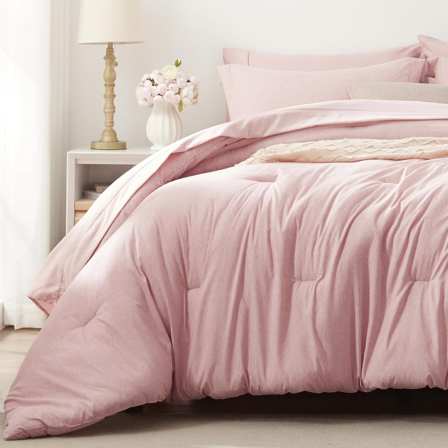 UNILIBRA King Comforter Set 7 Pieces Bed in a Bag - Pink King Soft Bedding Set f...