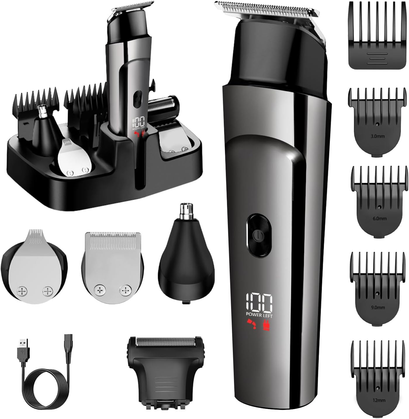 Beard Trimmer for Men - 5 in 1 Kit Electric Razor, Nose Hair Trimmer with LED Di...