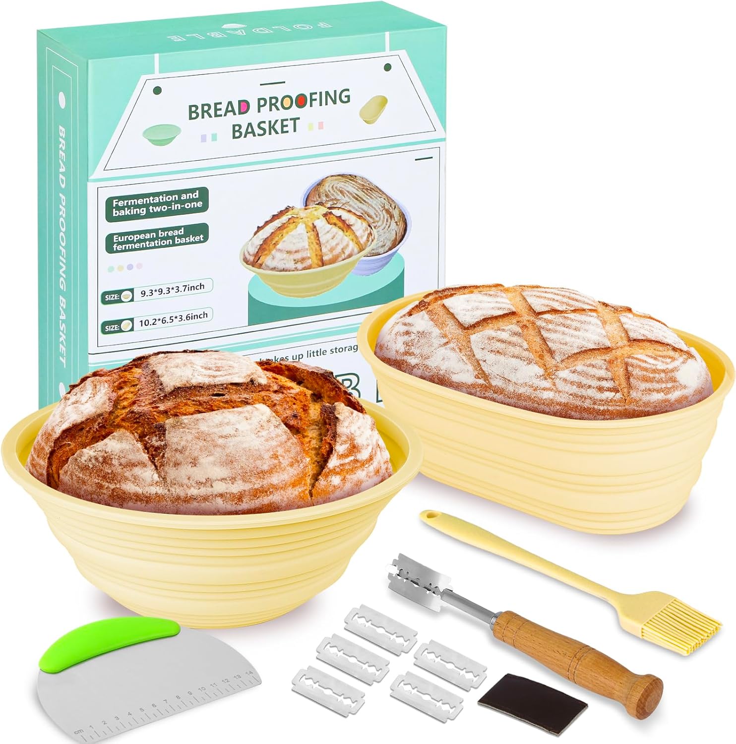 MaMix Banneton Bread Proofing Basket Set of 2, Silicone Sourdough Bread Baking S...