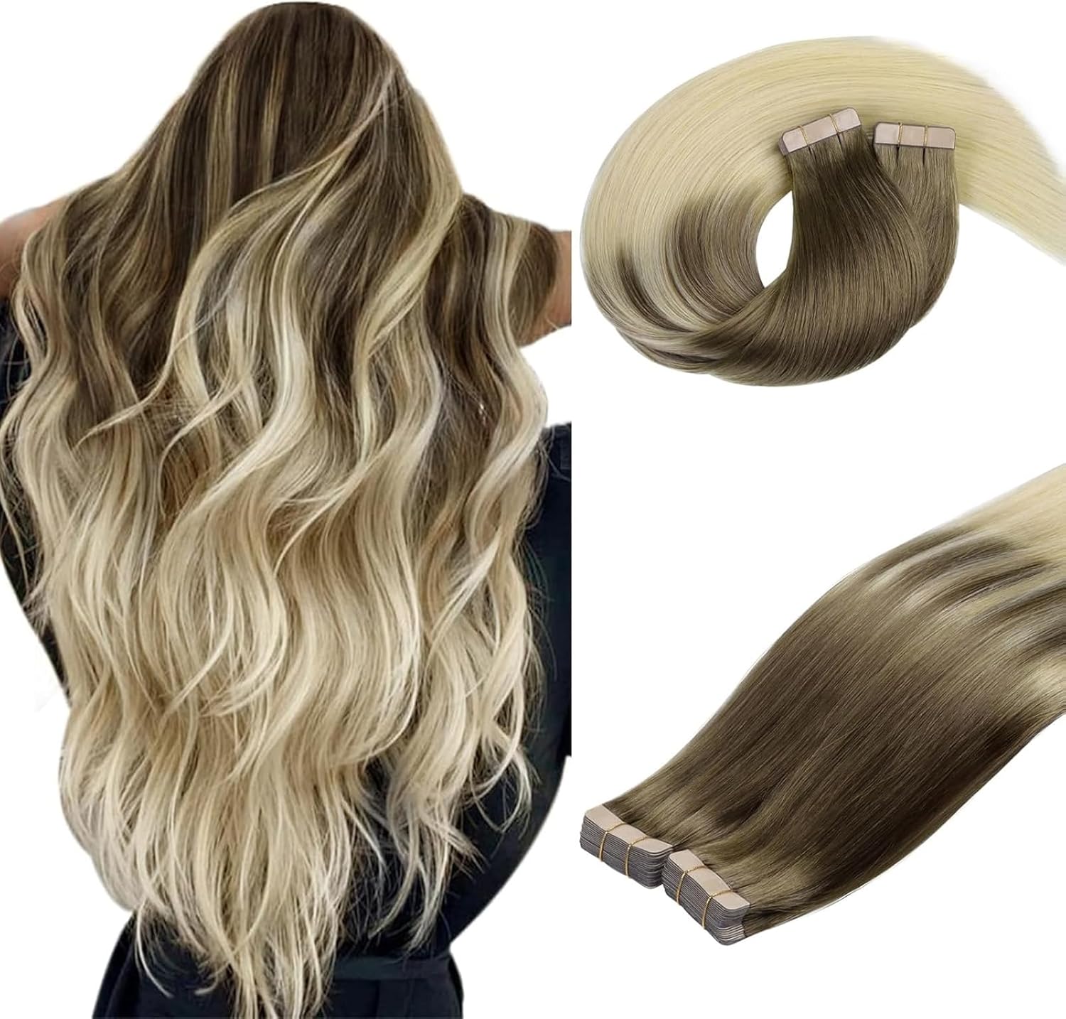 DOORES Human Hair Extensions, Special Hair Extensions Tape in, Innovative Ombre...