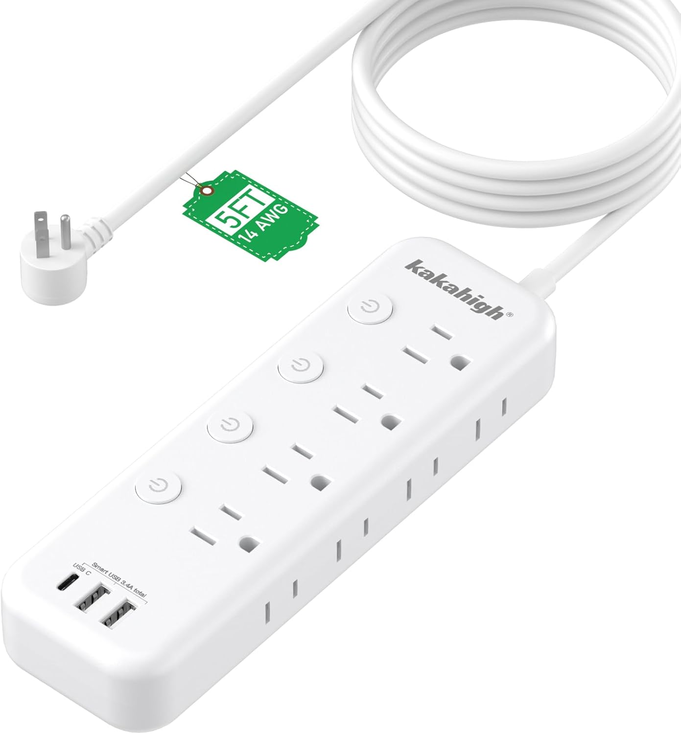 Appliance Extension Cord with Individual Switches on Off - 5 FT, 14 Gauge Heavy...