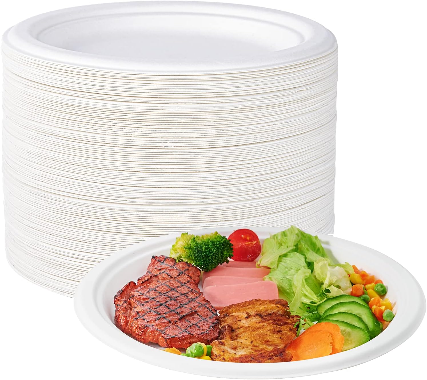 ECOLipak 100% Compostable 10 inch Paper Plates, 150 Pack Heavy Duty Paper Plates...