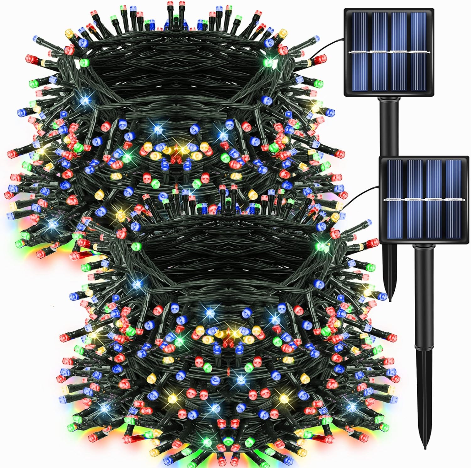 Dazzle Bright 2 Pack Total 400LED 132FT Multi-Colored Christmas Solar String Out...