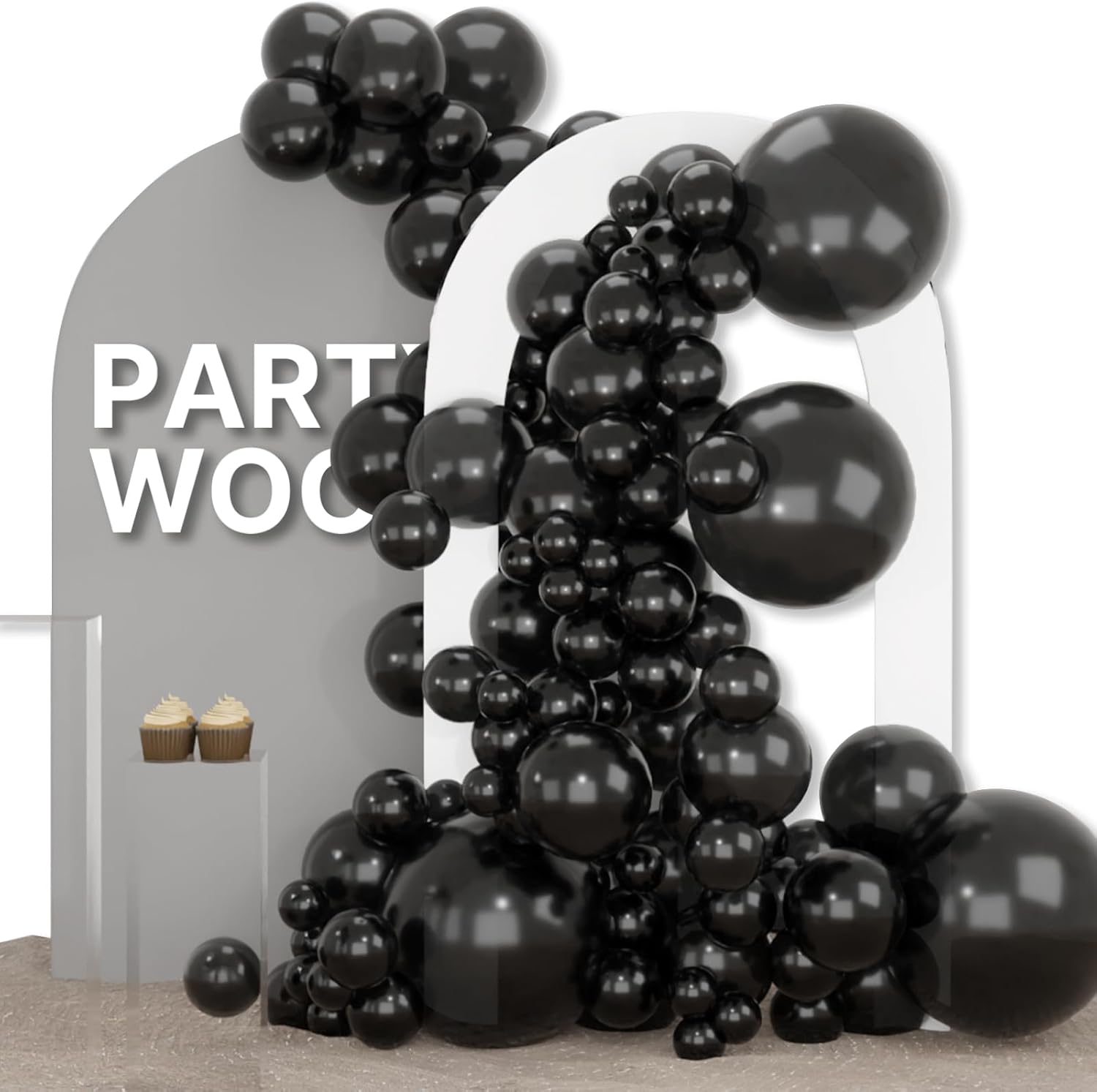PartyWoo Black Balloons, 155 pcs Black Balloons Different Sizes Pack of 18 12 10...
