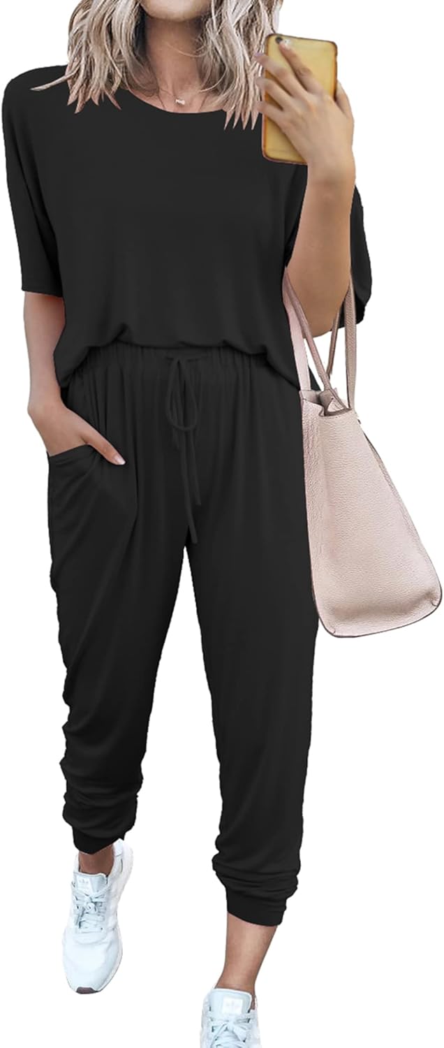 PRETTYGARDEN Women's Two Piece Outfit Short Sleeve Pullover with Drawstring Long...