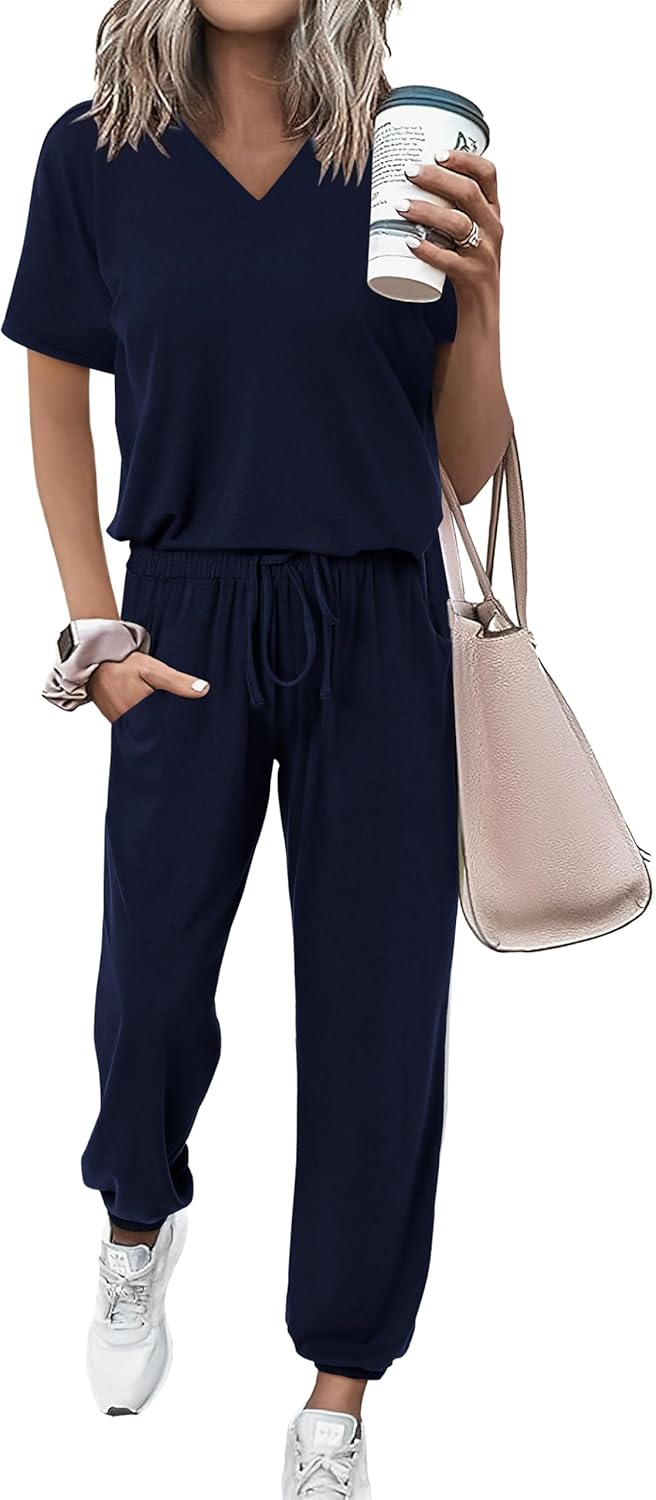 MASCOMODA Women's 2 Piece Outfits, Special Summer Casual V Neck Short Sleeve Top...