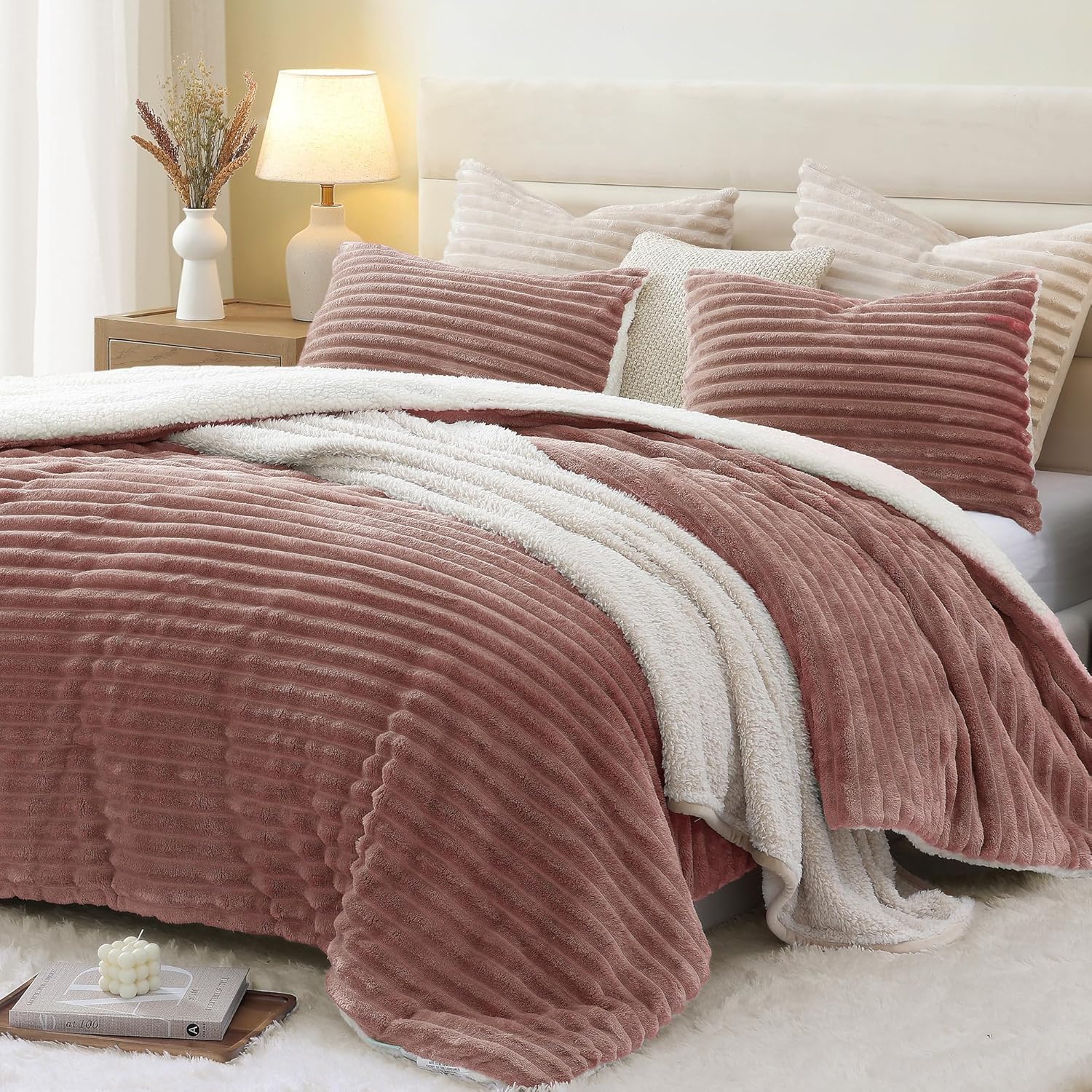 Geniospin Queen Comforter Set Dusty Pink,Warm Winter Comforter Queen Size,Ultra-...