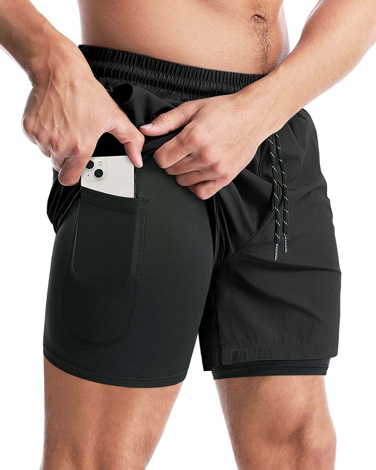 Aolesy Men’s 2 in 1 Running Shorts, Workout Gym Athletic Shorts for Men Quick Dr...