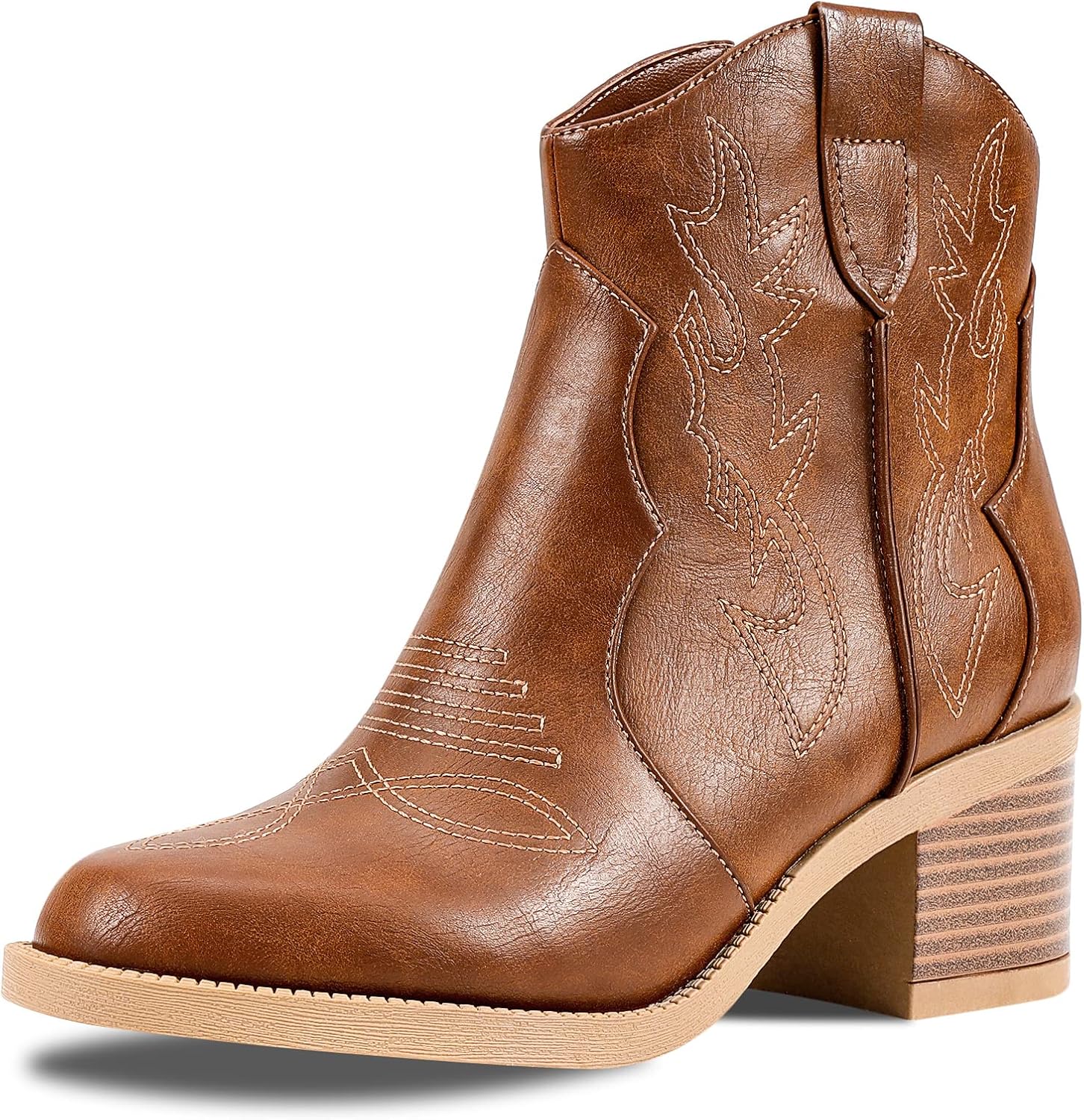 PIZZ ANNU Women's Embroidered Western Cowboy Boots Cowgirl Round Toe Short Ankle...