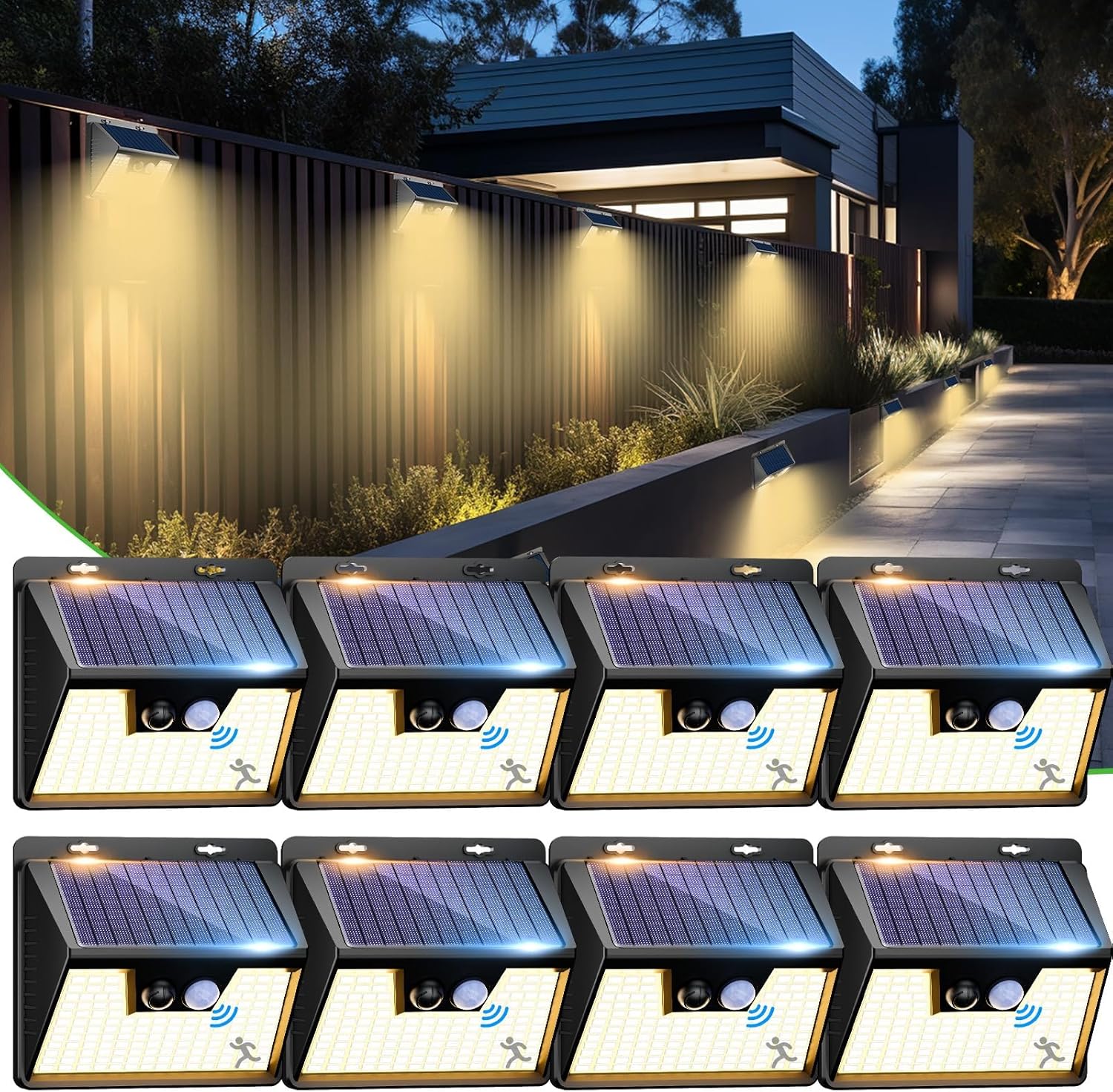 nipify Solar Security Lights Outdoor, 8 Pack Solar Motion Sensor Lights with 140...