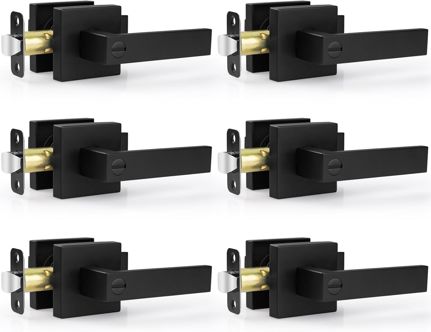 6 Pack Matte Black Door Handle, Keyless Interior Door Knobs Square Privacy Door...