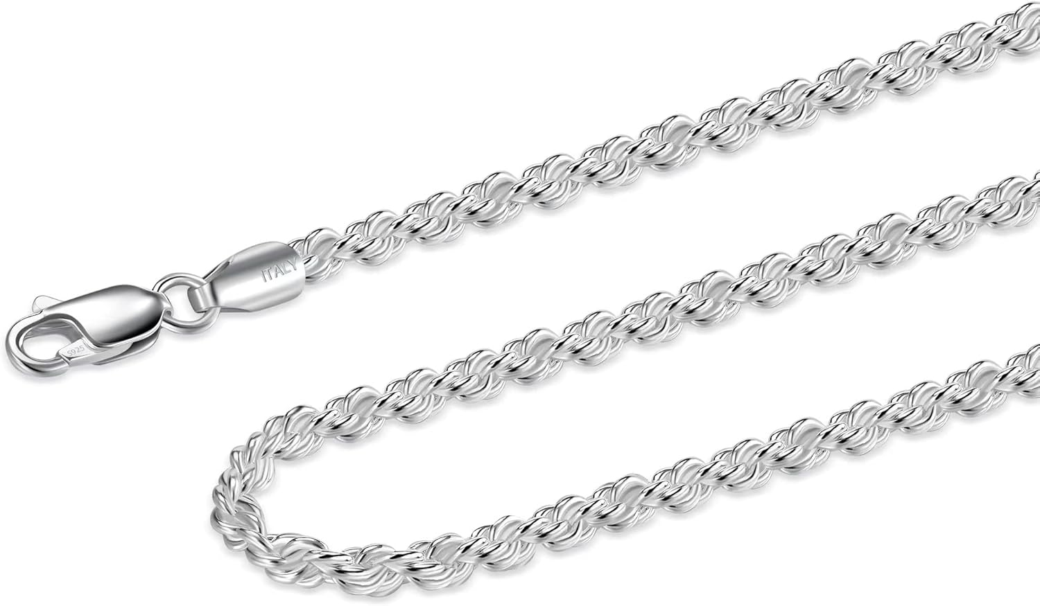 Waitsoul 925 Sterling Silver Rope Chain Lobster Clasp 2.5mm Silver Chain for Men...