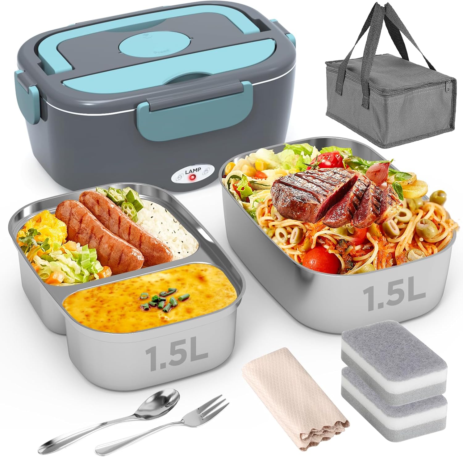 Electric Lunch Box for Men, Women, Adults - 80W Fast Heating Lunch Box (12V/24V/...