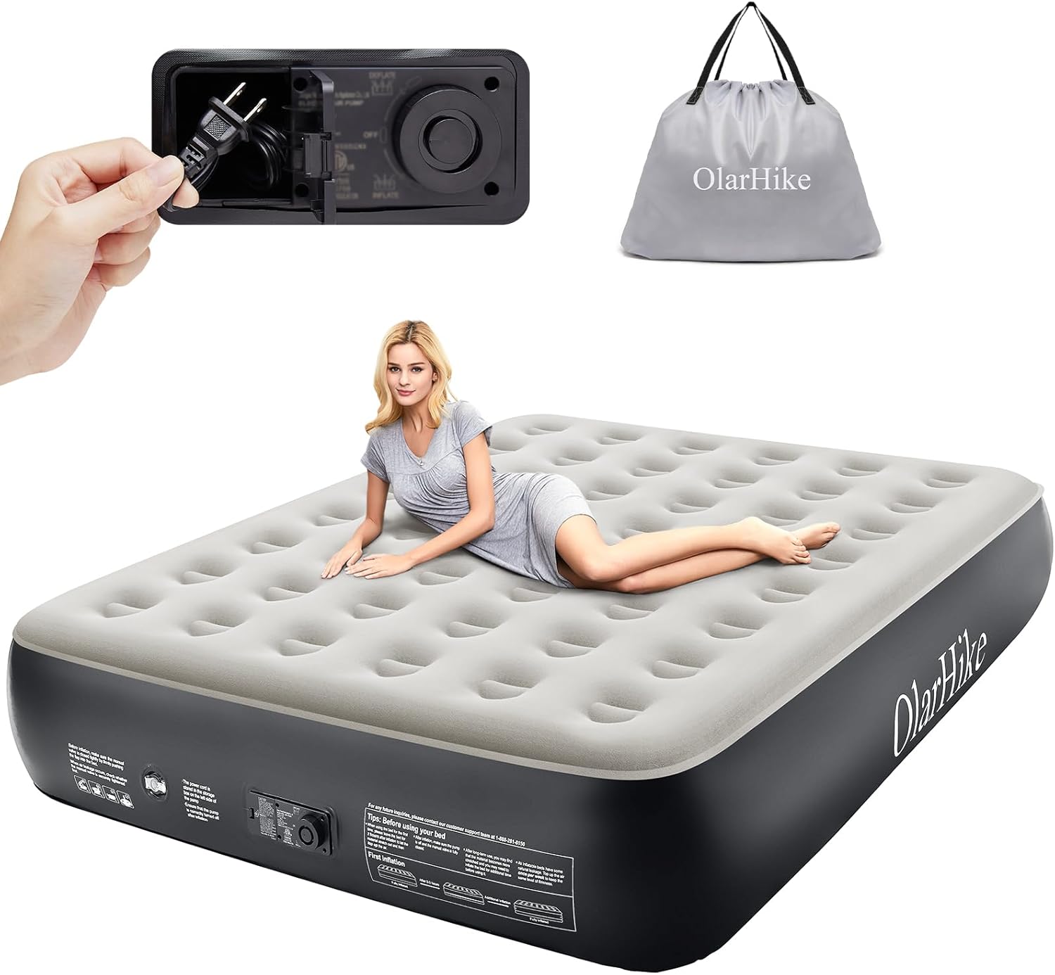 OlarHike Queen Air Mattress with Built in Pump,Inflatable Blow Up Airbed with St...