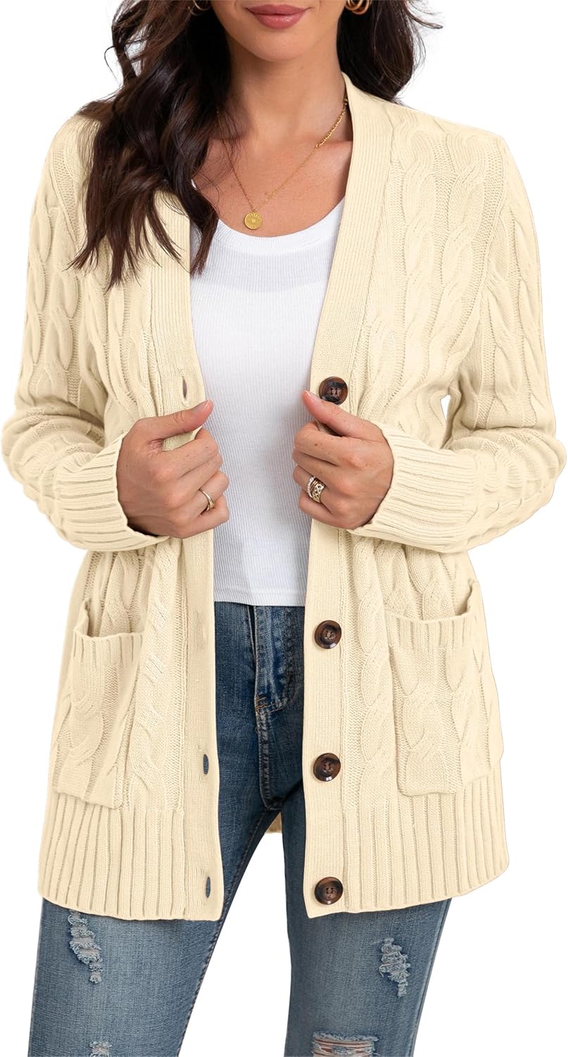GRECERELLE Women's Cardigan Sweater, Special Long Sleeve Knit Cable Cardigan, In...
