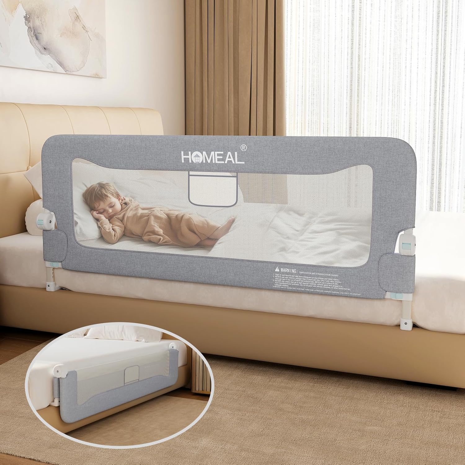 HOMEAL Bed Rail for Toddlers, 59in Foldable Toddler Bed Rails with U-Shape Base,...
