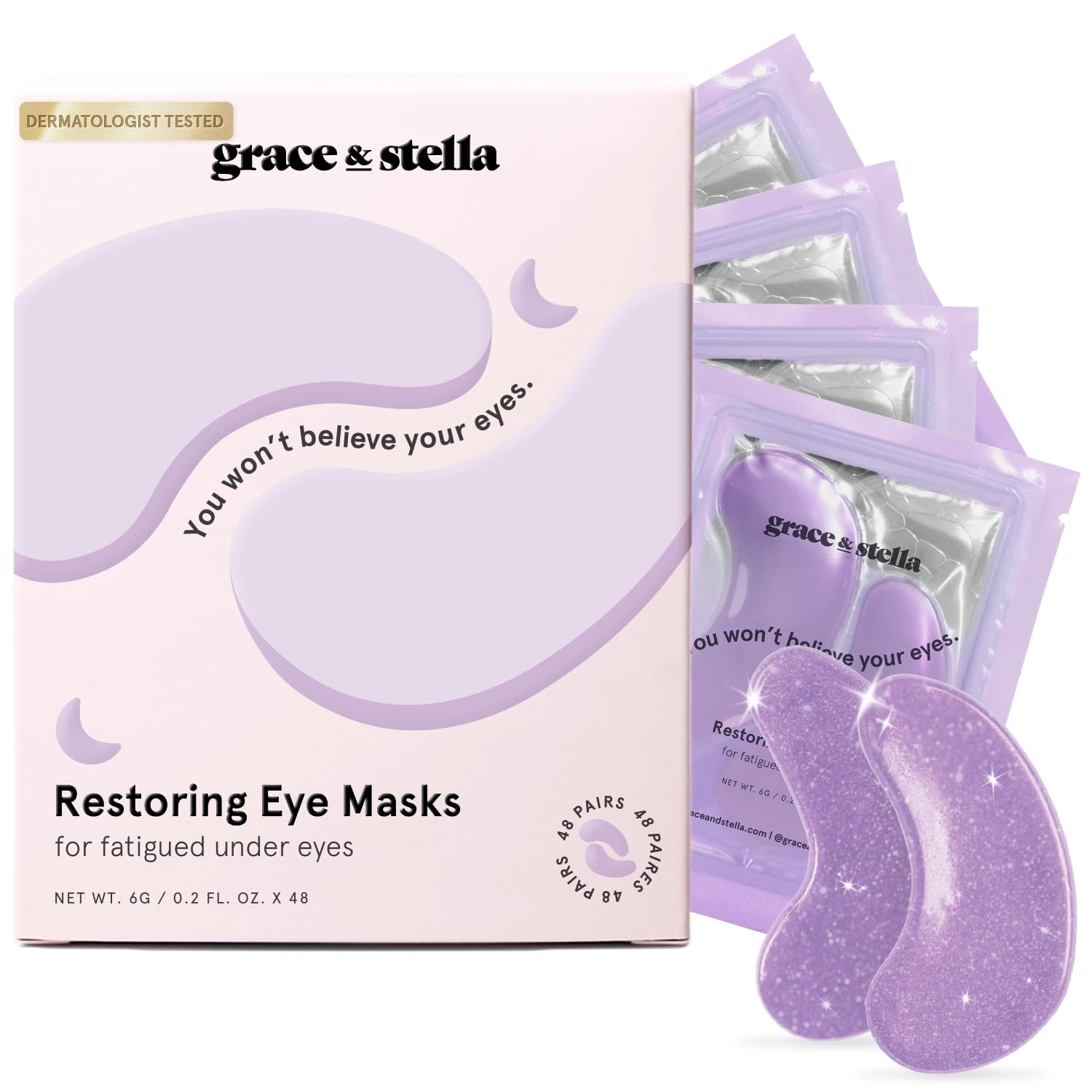 grace & stella Under Eye Masks for Dark Circles (Purple, 48 Pairs) - Gel Eye Mas...