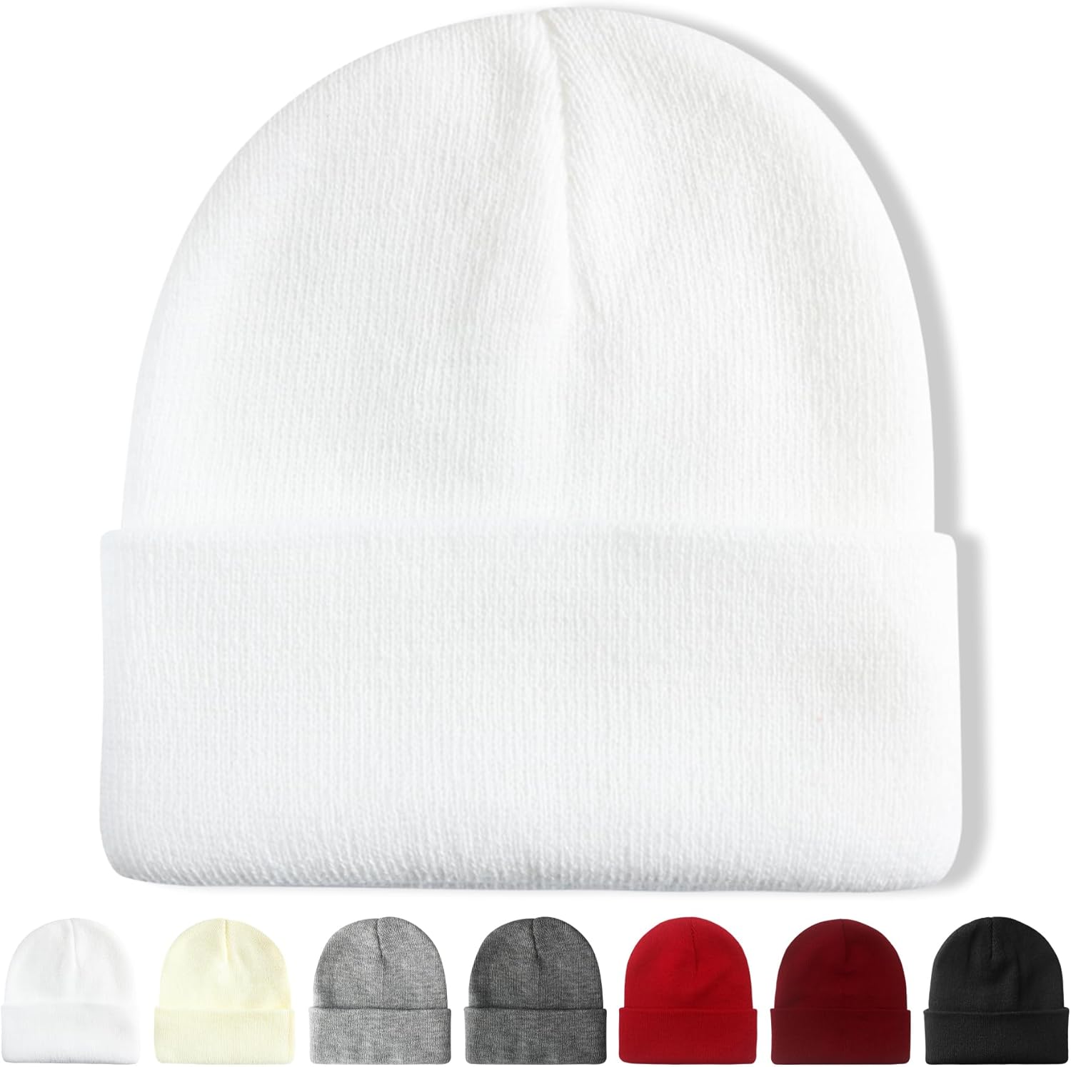NPQQUAN Unisex Beanie Hats for Men Women Winter Knit Beanies White Classic