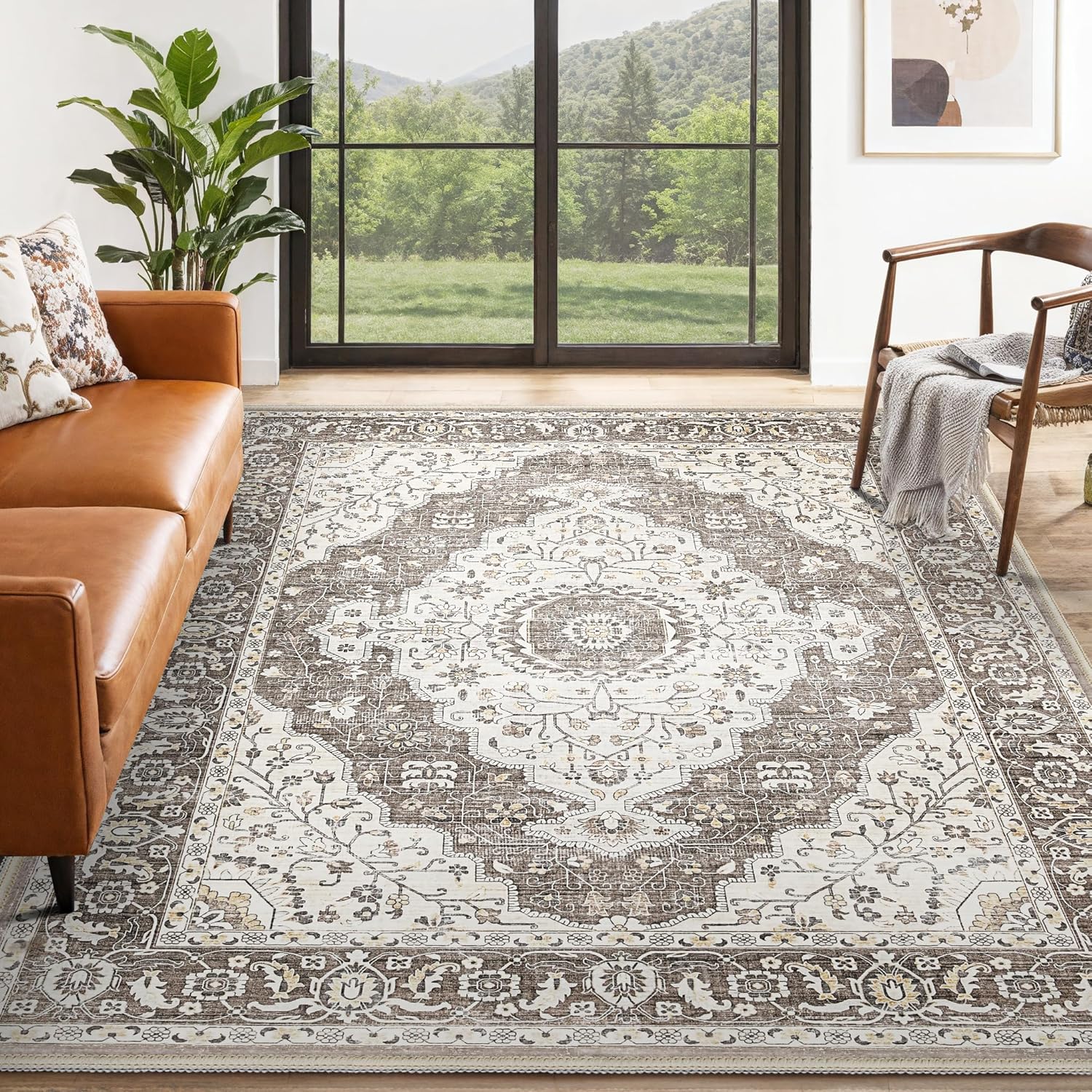 Vintage Washable Area Rugs for Living Room 5x7: Large Soft Low Pile Rug for Bedr...