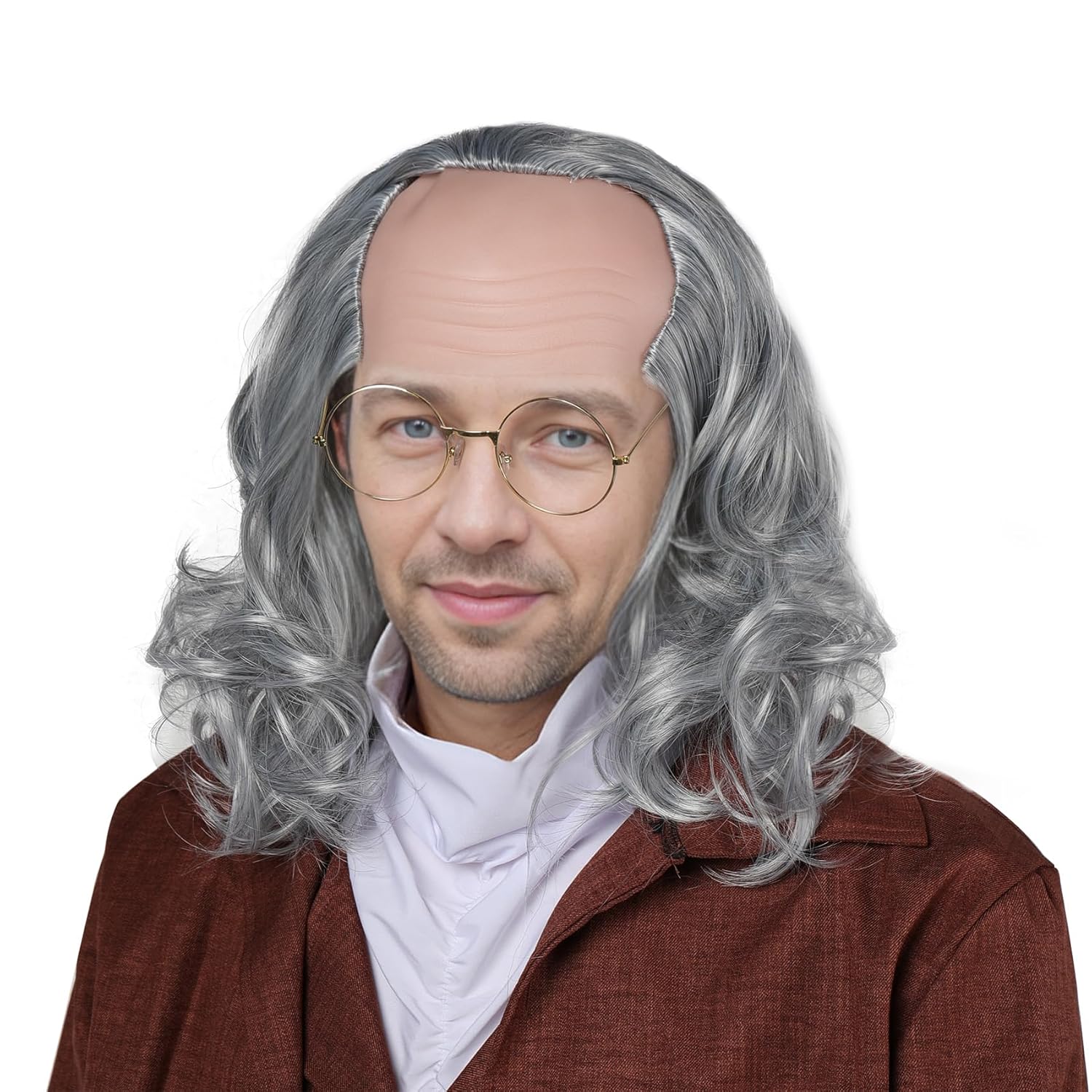 Old Man Wig, Unique Bald Grey Short Wavy Colonial Cosplay Wig, Special Halloween...