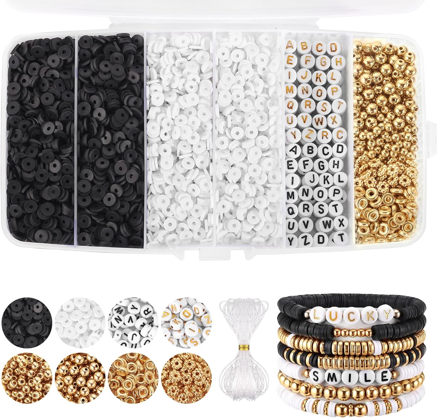 White Black Clay Beads Bracelet Making Kit, Special Funtopia Heishi Beads Polyme...