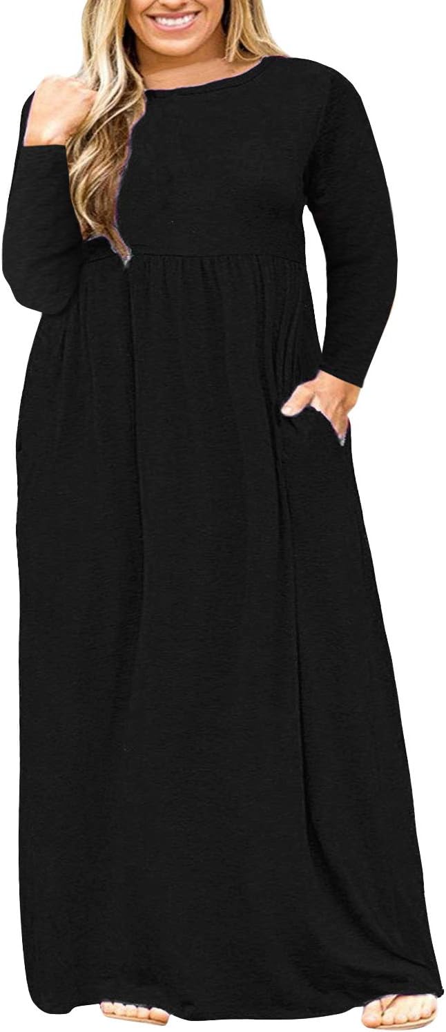 Nemidor Women Long Sleeve Loose Plain Casual Plus Size Long Maxi Dress, Special...
