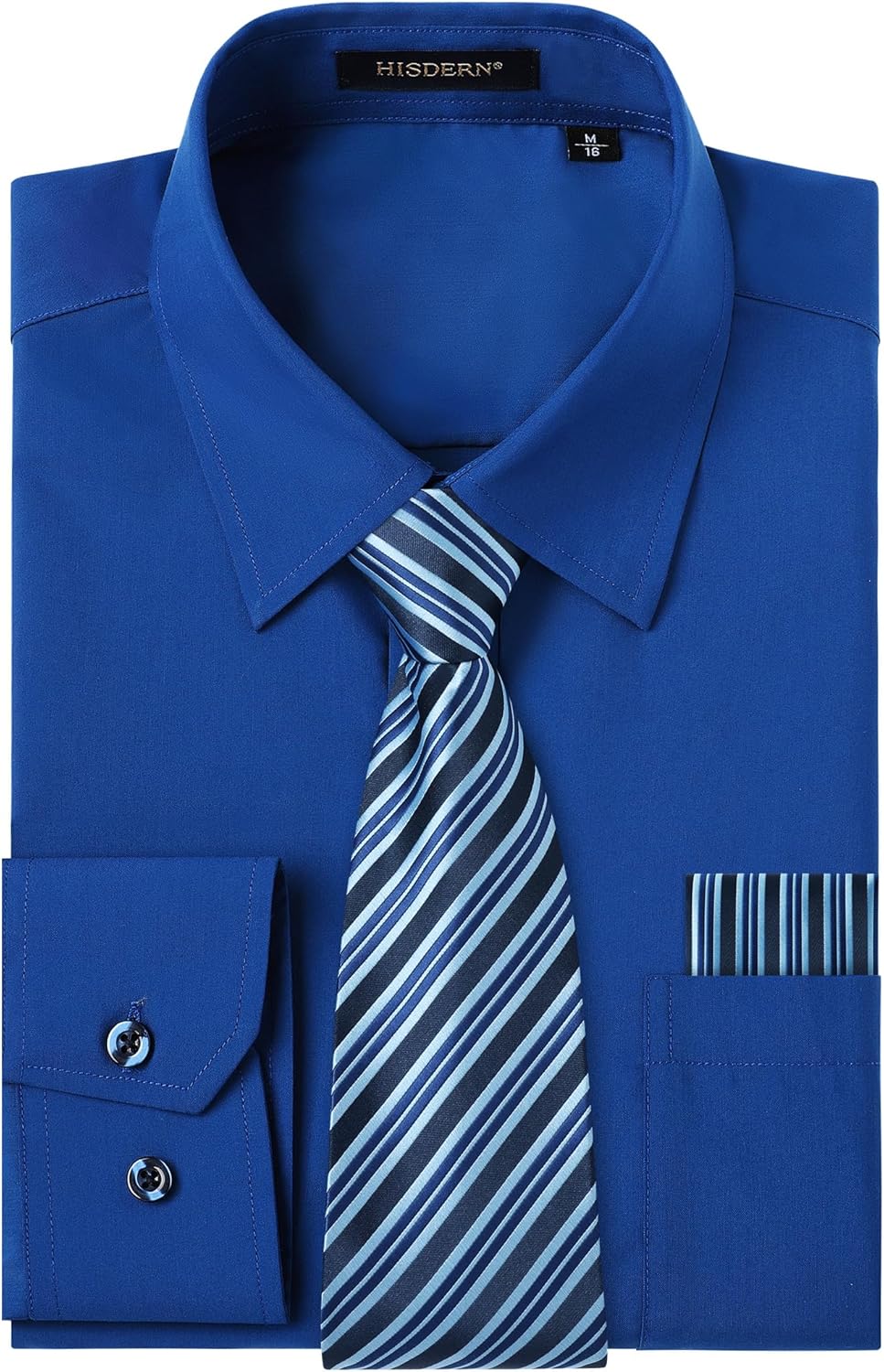 HISDERN Men's Dress Shirts Long Sleeve Formal Plain Shirt and Tie Set Button Dow...