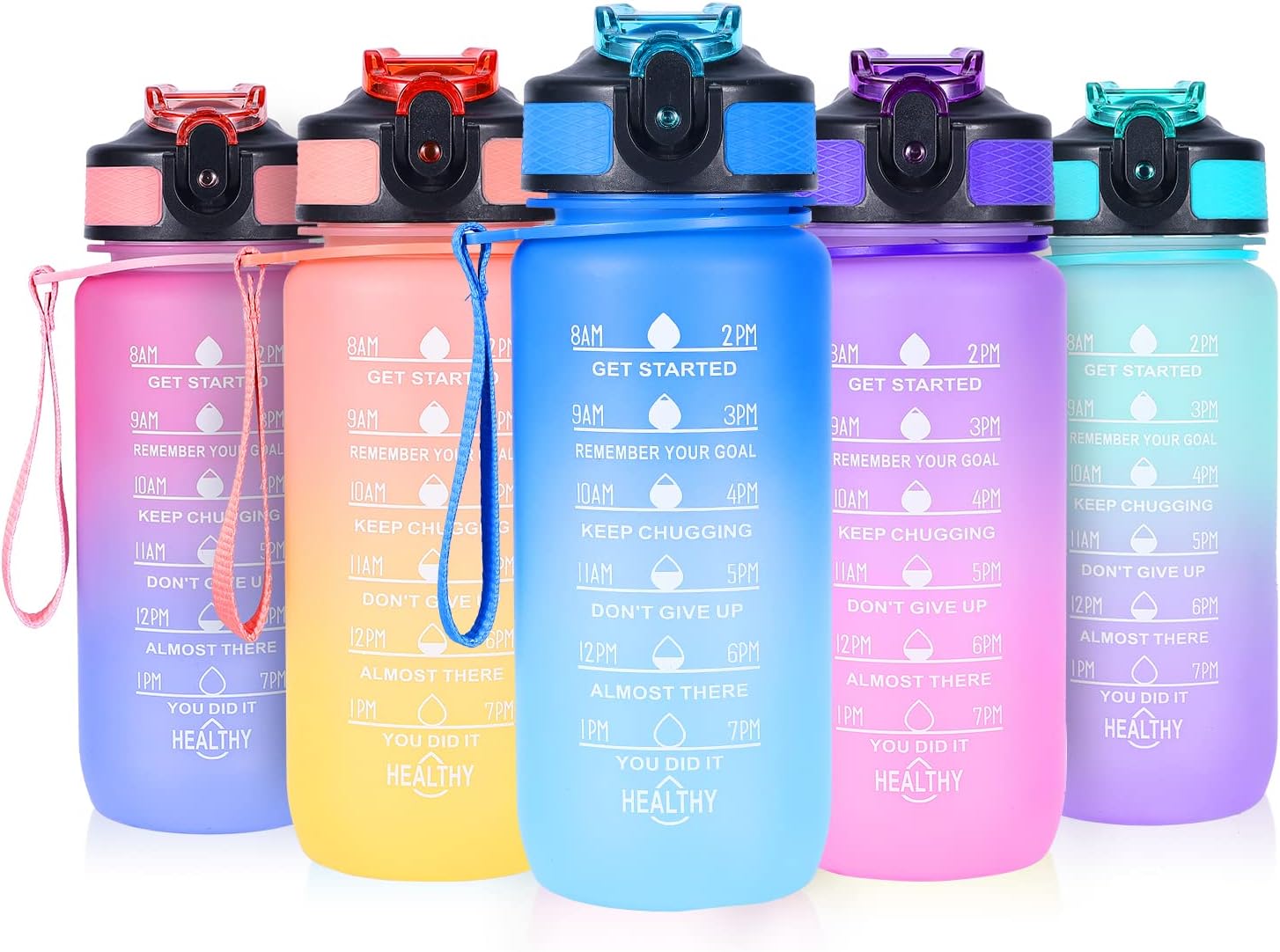 SUPPRUI Water Bottles with Straw,600ml Kids Water Bottle with time markings,Moti...