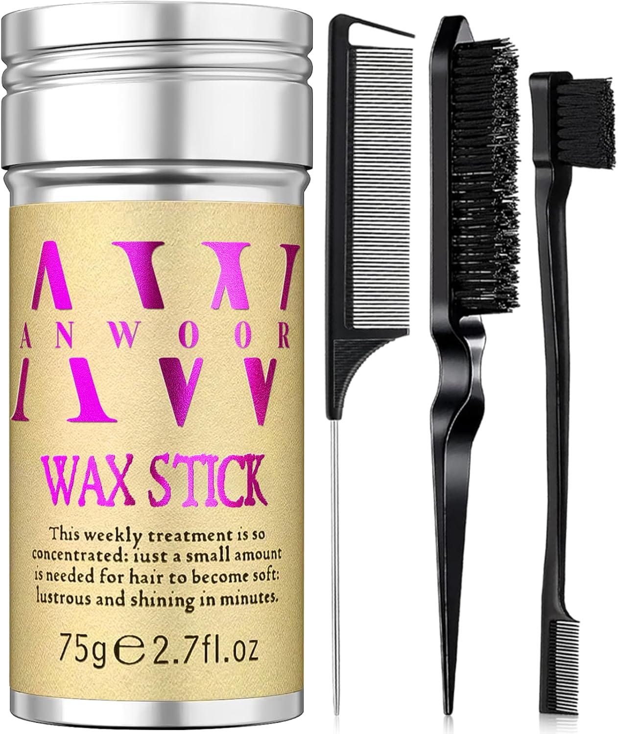 AnWoor Hair Wax Stick & Hair Combs of 4Pcs, Fly Away Hair Stick for Smoothing Fr...