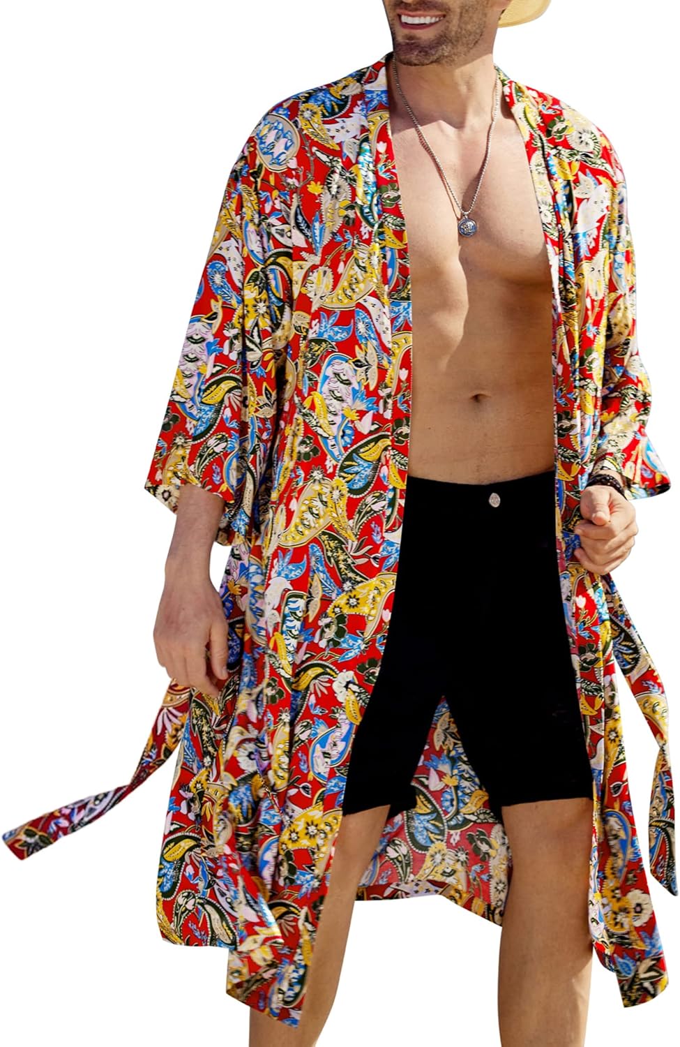 COOFANDY Men's Lightweight Kimono Robe, Special Japanese Bathrobe, Unique Open F...