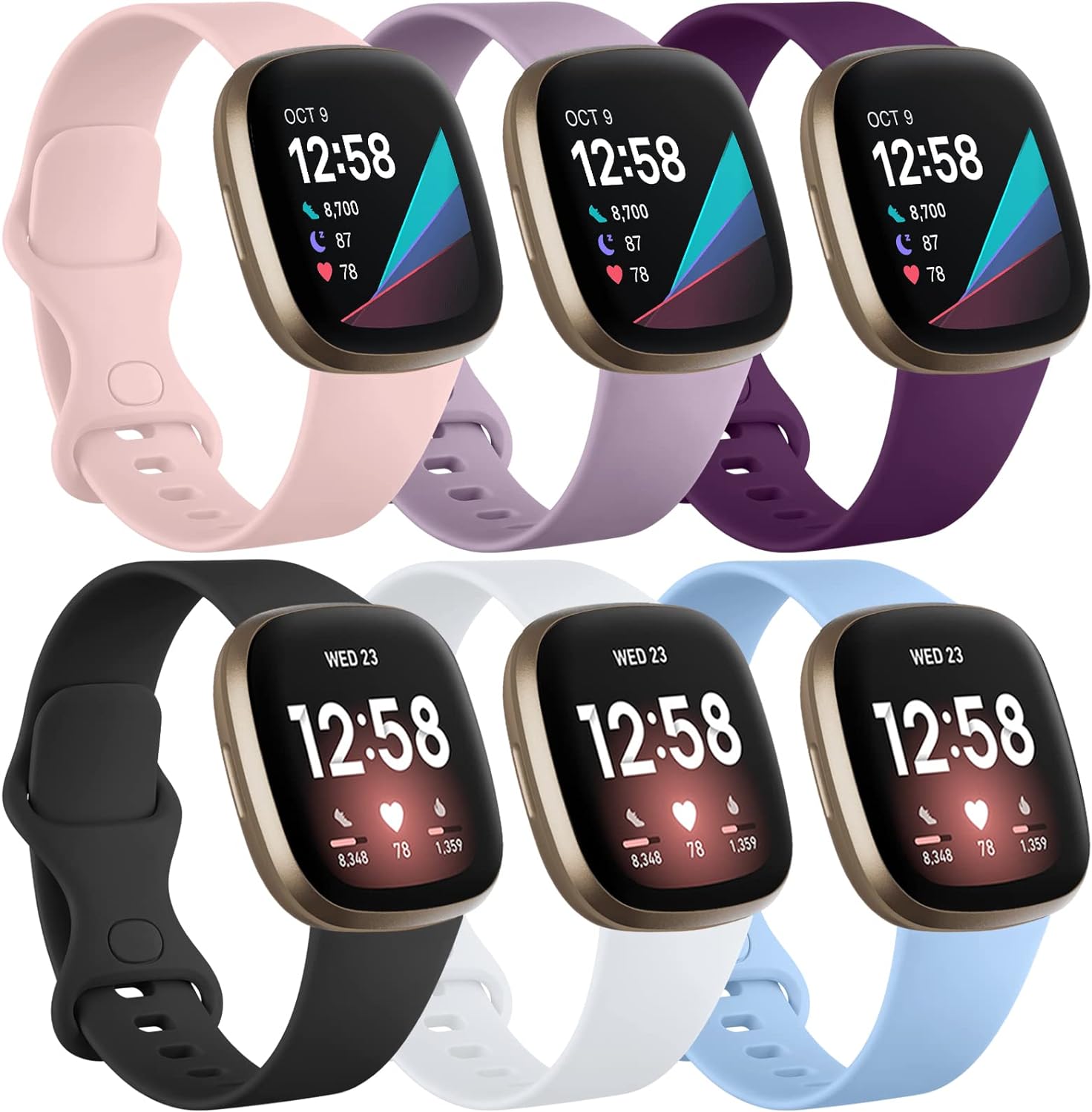 Charlam 6 Pack Straps Compatible with Fitbit Versa 3/ Versa 4 Straps/Fitbit Sens...