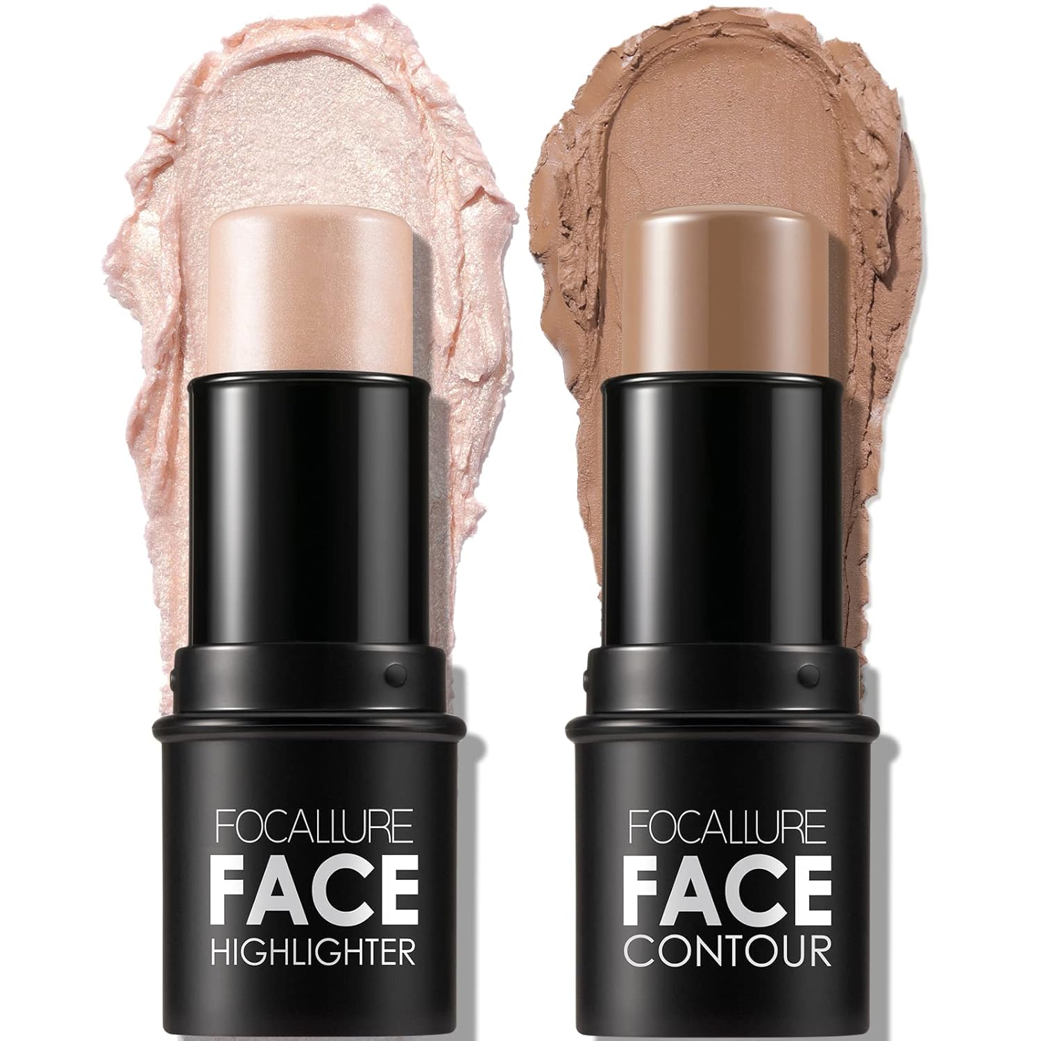 FOCALLURE 2 Pcs Mineral Cream Contour Stick,Moisturize Highlighter and Bronzer P...
